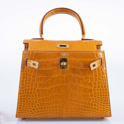 Hermès Kelly 20 Mini Sellier Saffron Alligator with Gold Hardware