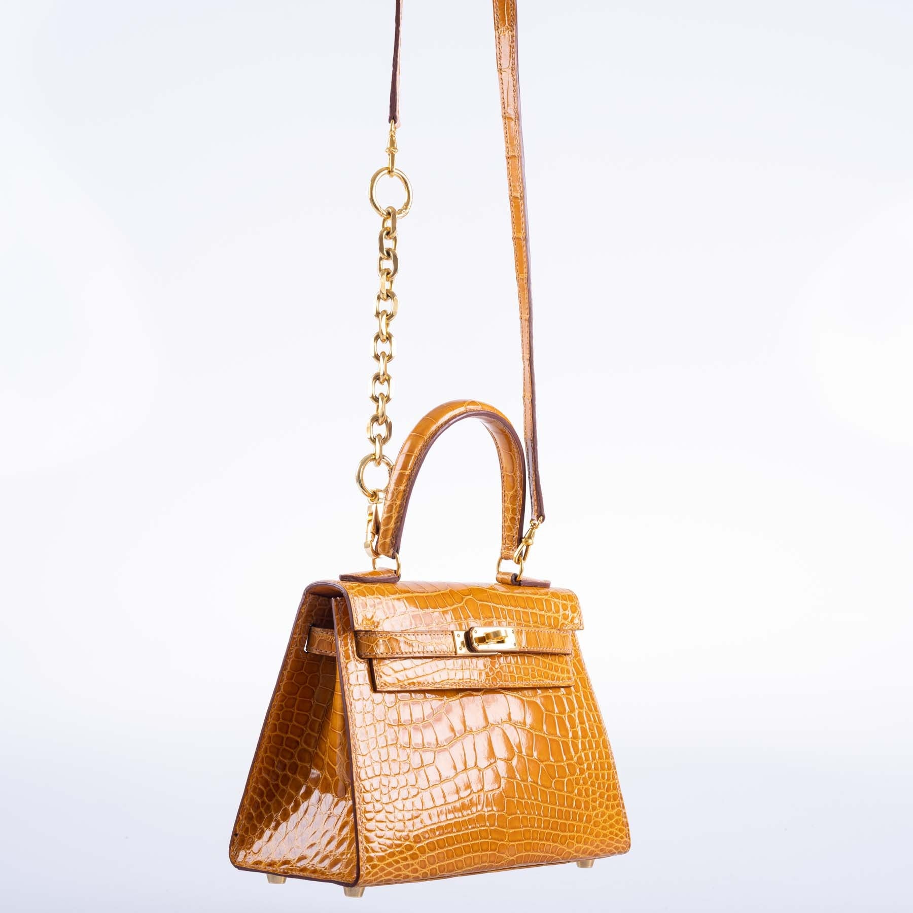 Hermès Kelly 20 Mini Sellier Saffron Alligator with Gold Hardware
