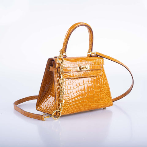 Hermès Kelly 20 Mini Sellier Saffron Alligator with Gold Hardware