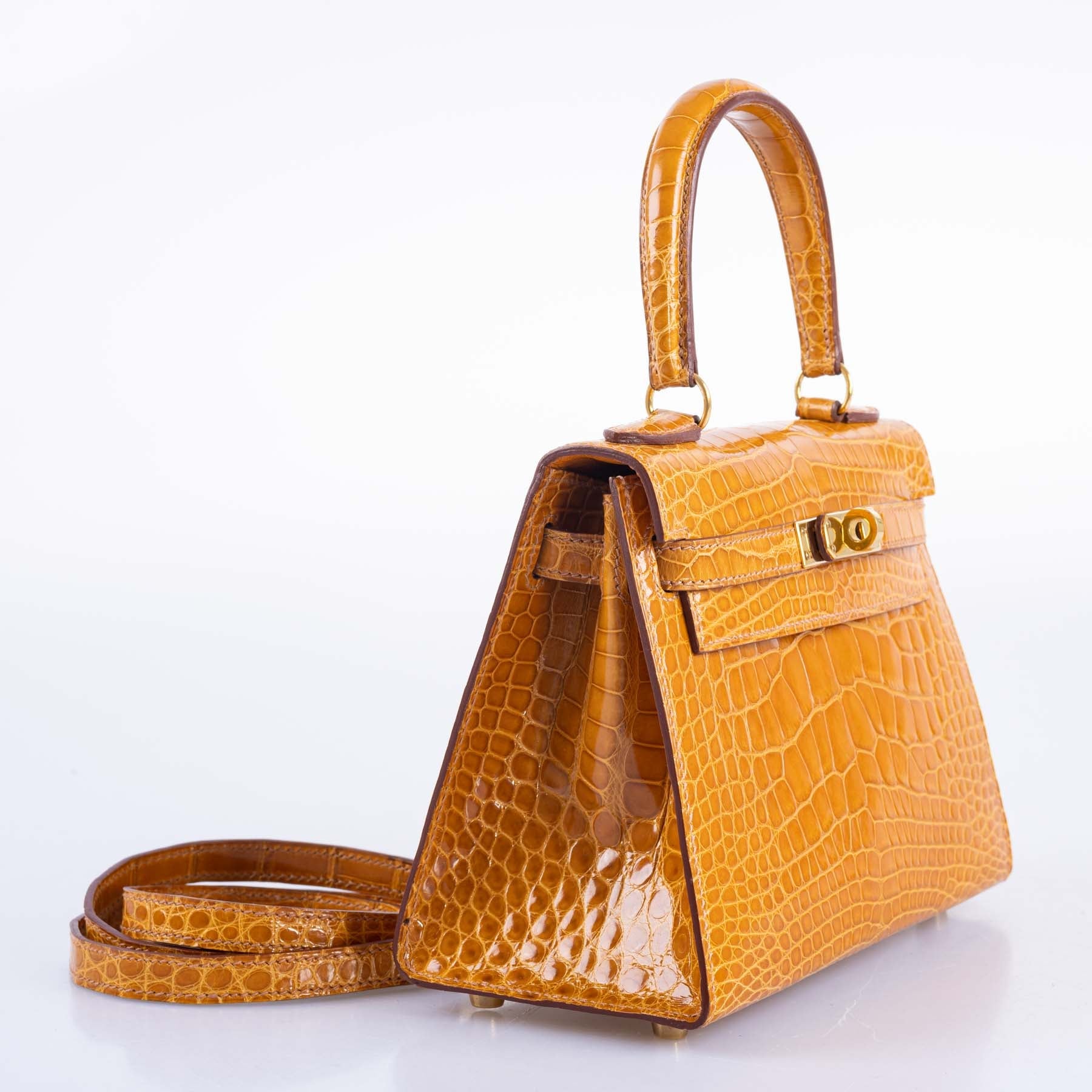 Hermès Kelly 20 Mini Sellier Saffron Alligator with Gold Hardware