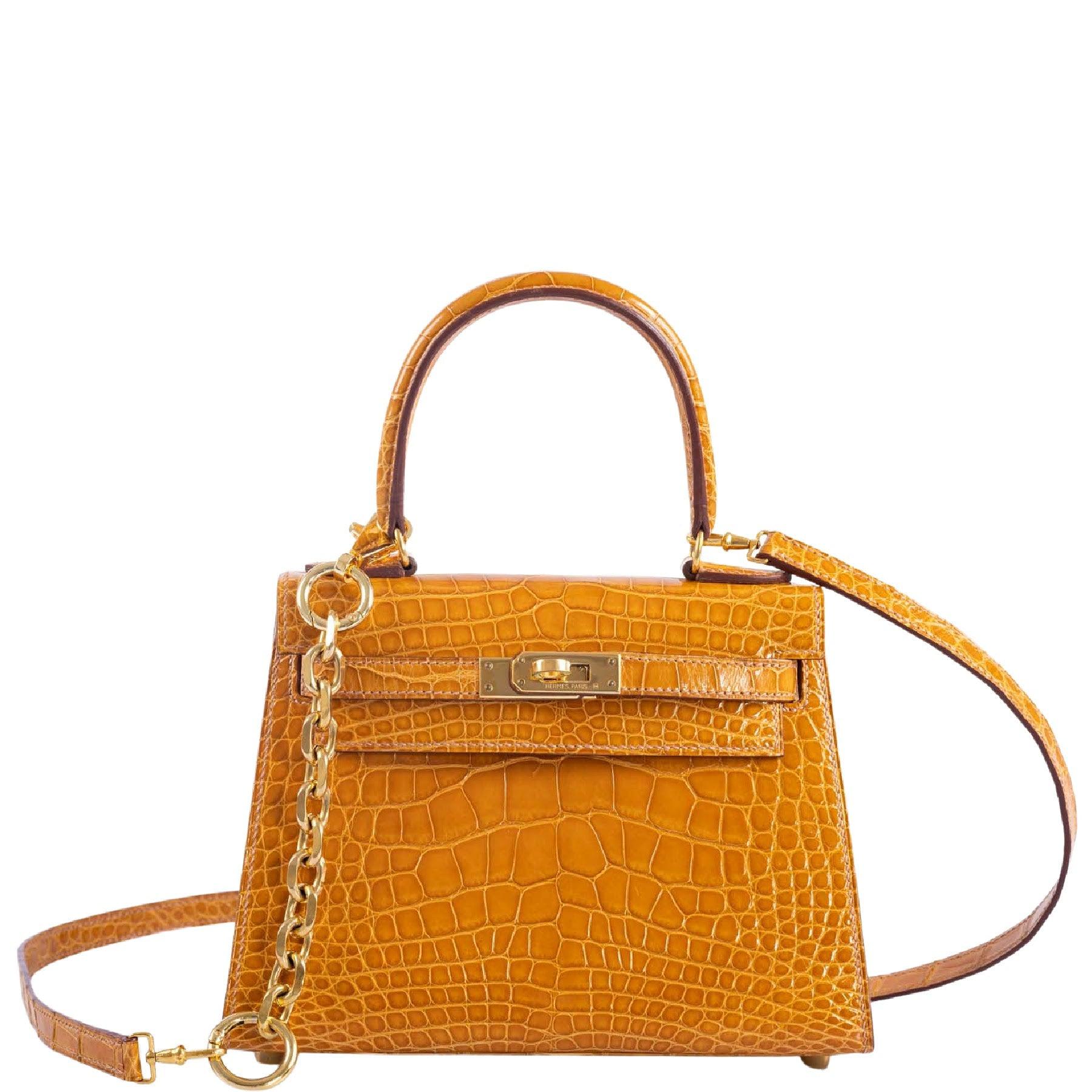 65044 auth HERMES Saffron yellow OSTRICH KELLY A DOS Backpack Bag