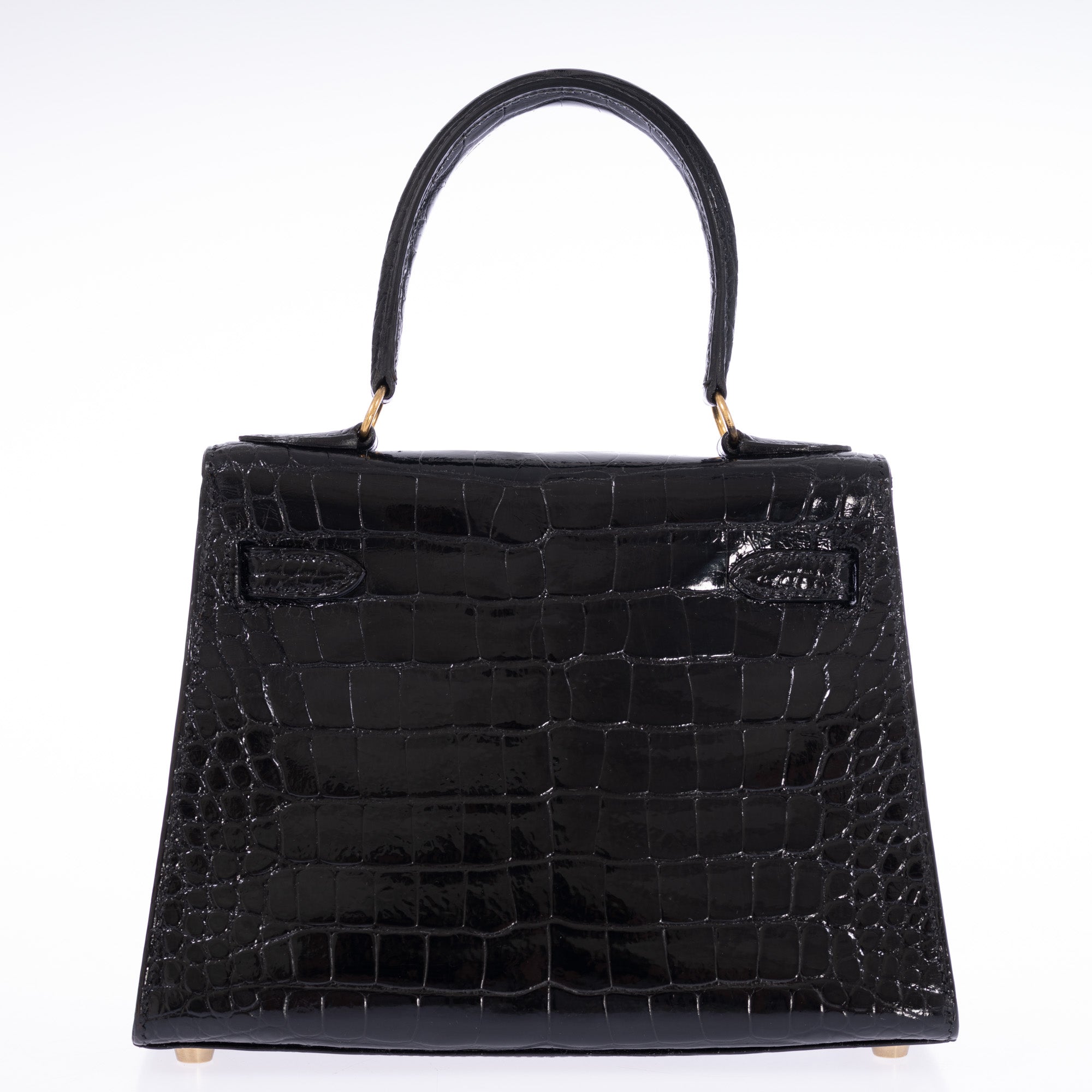 Hermès Kelly 20 Vintage Retourne Noir Shiny Porosus Crocodile Gold Hardware