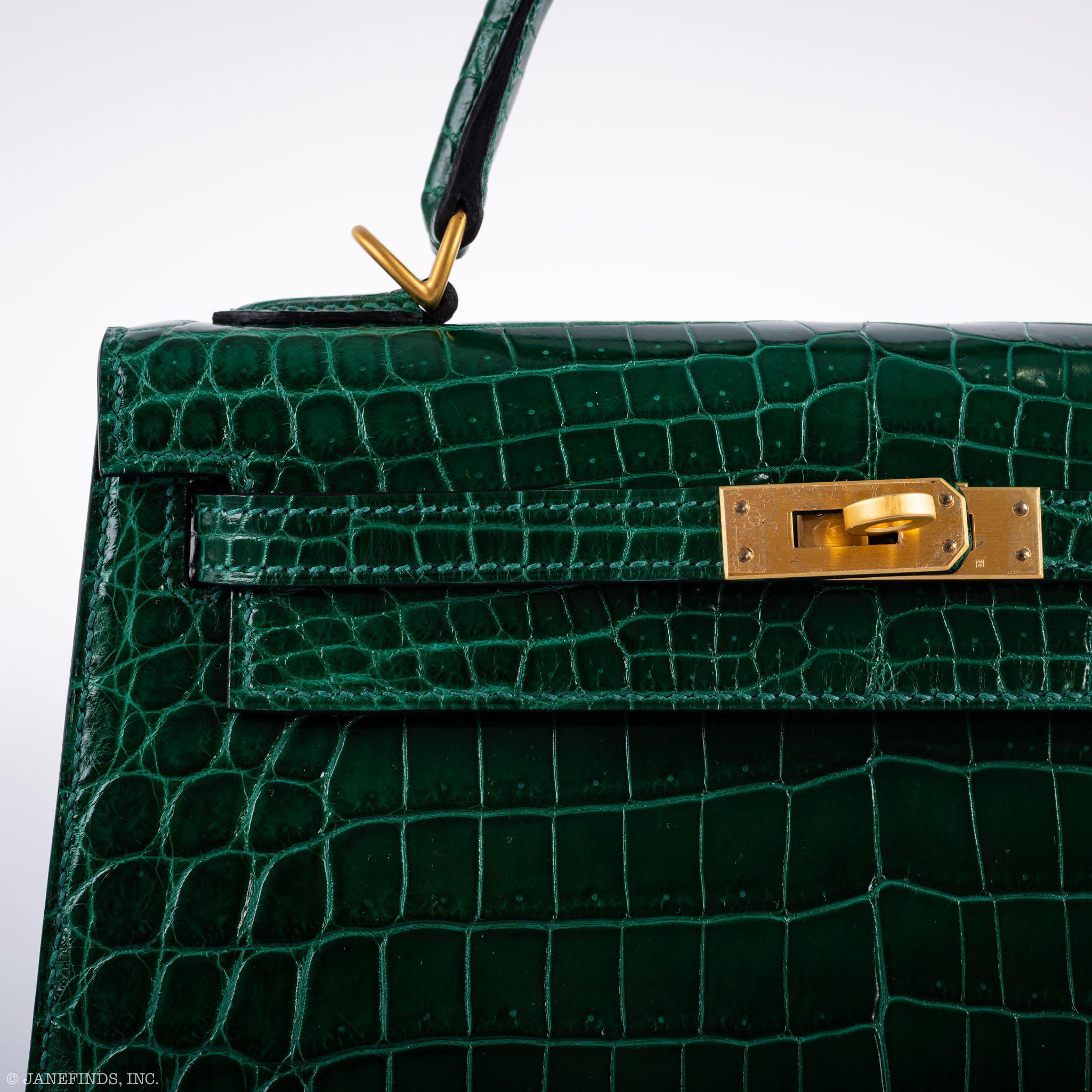 Hermès Kelly 25 HSS Sellier Emerald Nilo Crocodile & Cassis Brushed Gold Hardware