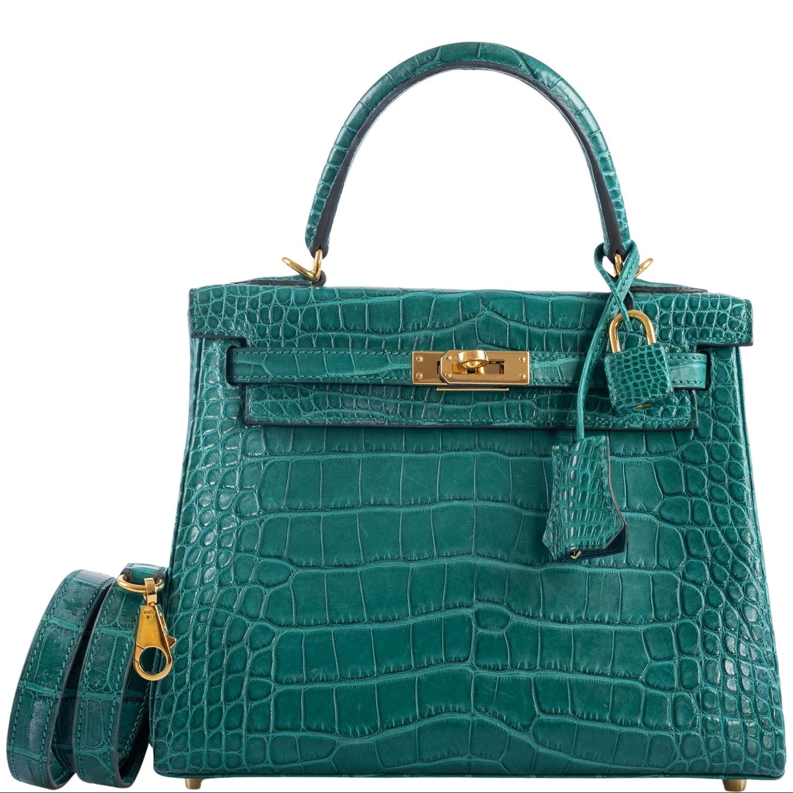 Hermès Kelly 25 Retourne Malachite Matte Alligator Gold Hardware