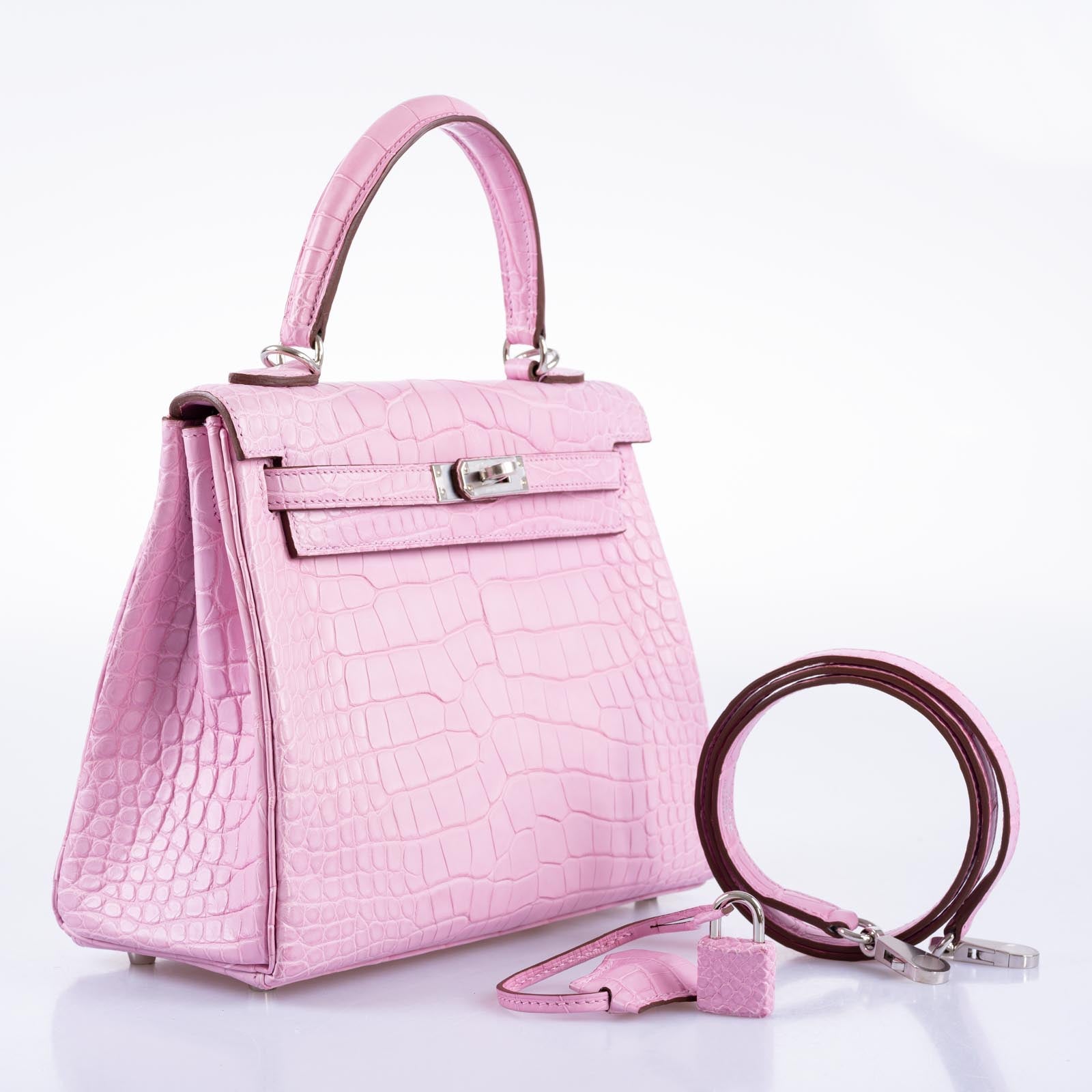 Hermès Kelly 25 Retourne Matte 5P Bubblegum Pink Alligator Palladium Hardware