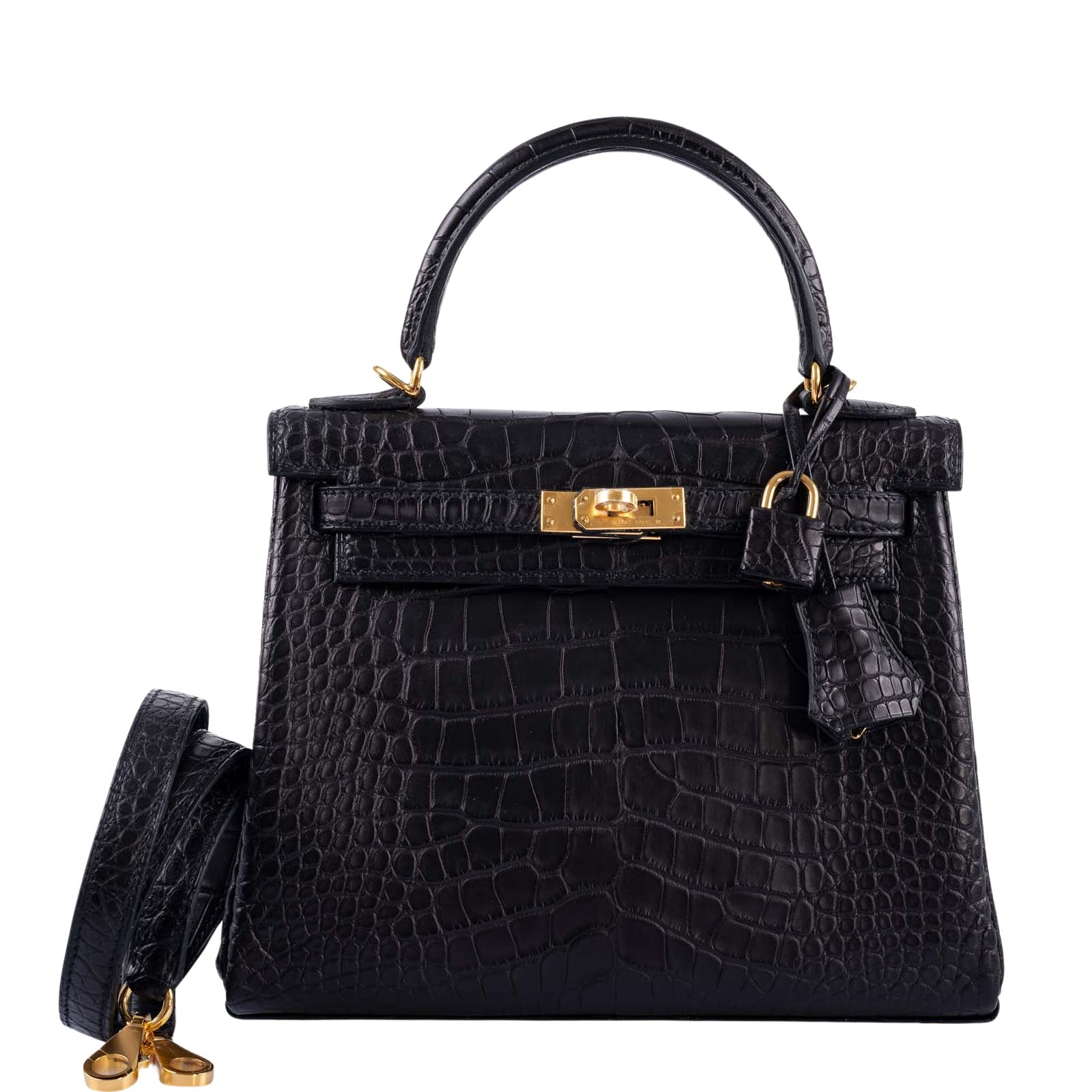 Hermès Kelly 25 Retourne Matte Black Alligator Gold Hardware