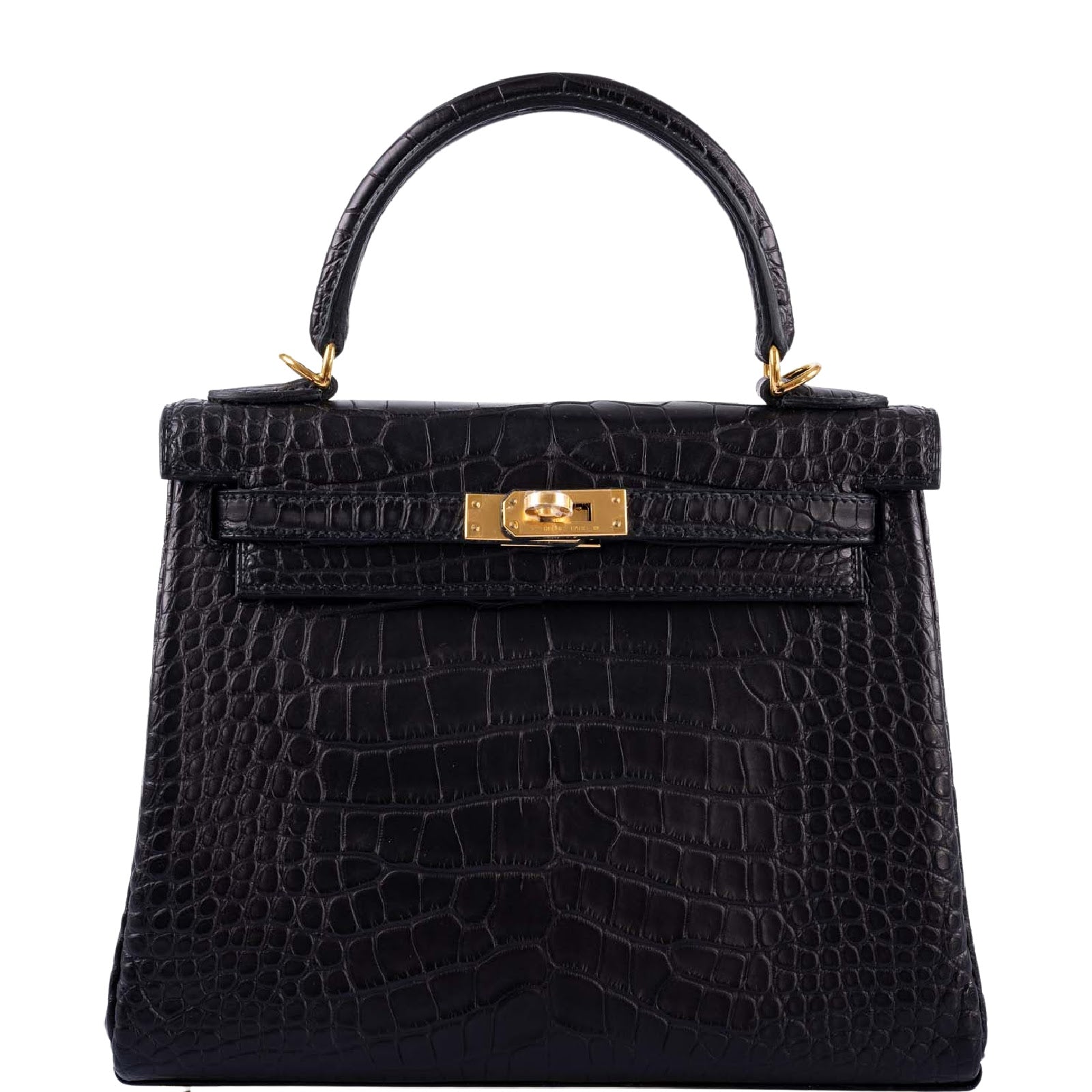 Hermès Kelly 25 Retourne Matte Black Alligator Gold Hardware