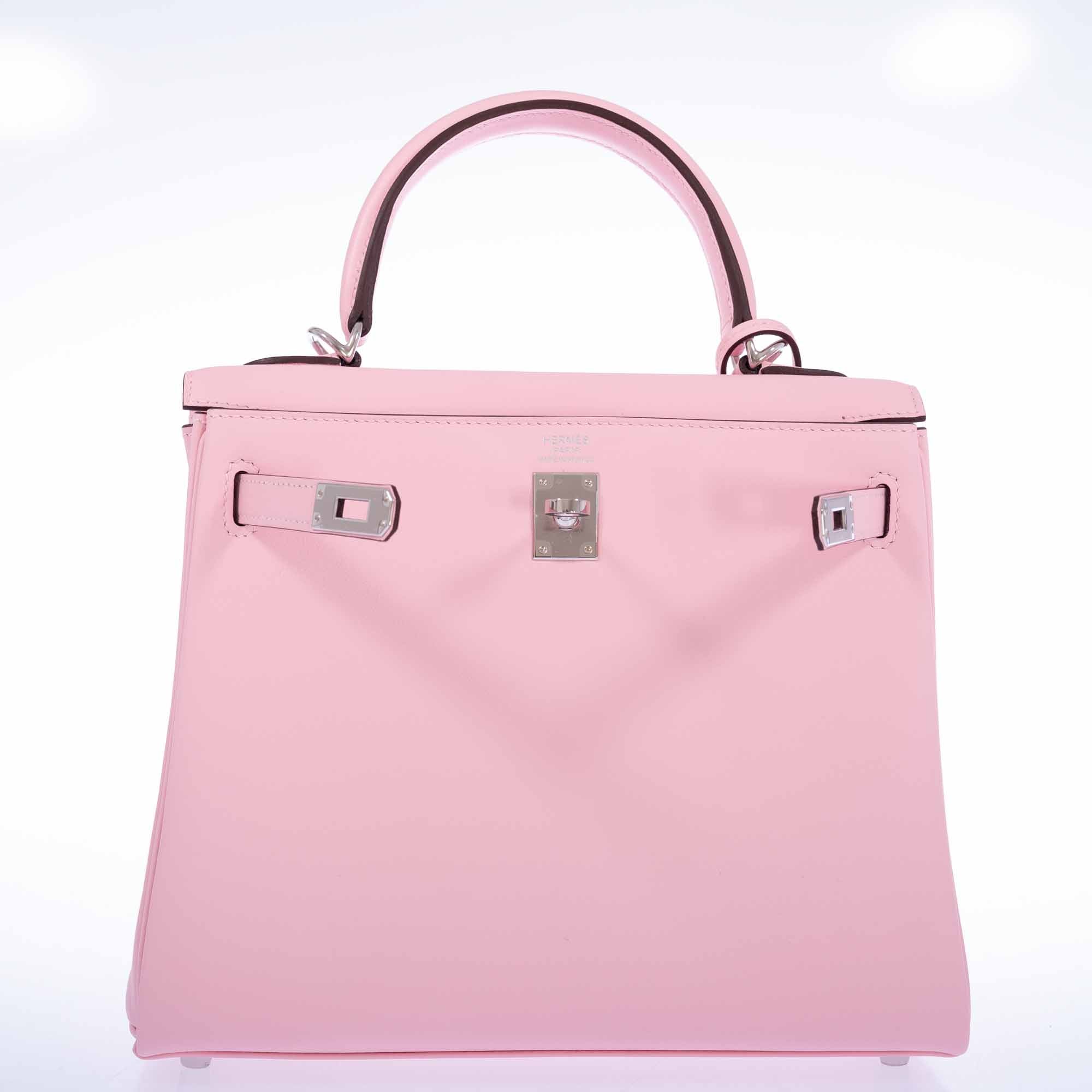 Hermès Kelly 25 Retourné Rose Sakura Swift Palladium Hardware