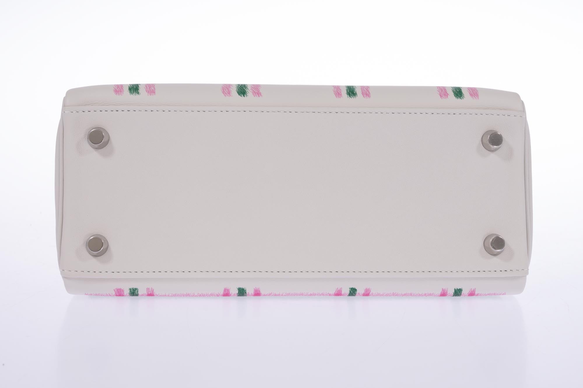 Hermès Kelly 25 Retourne Tartan Light Gris Pale Vert Moyen Bubblegum Swift Palladium Hardware