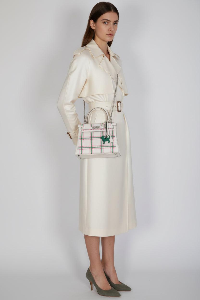 Hermès Kelly 25 Retourne “Tartan Light” Gris Pale, Vert Moyen, and Bubblegum Swift with Palladium Hardware