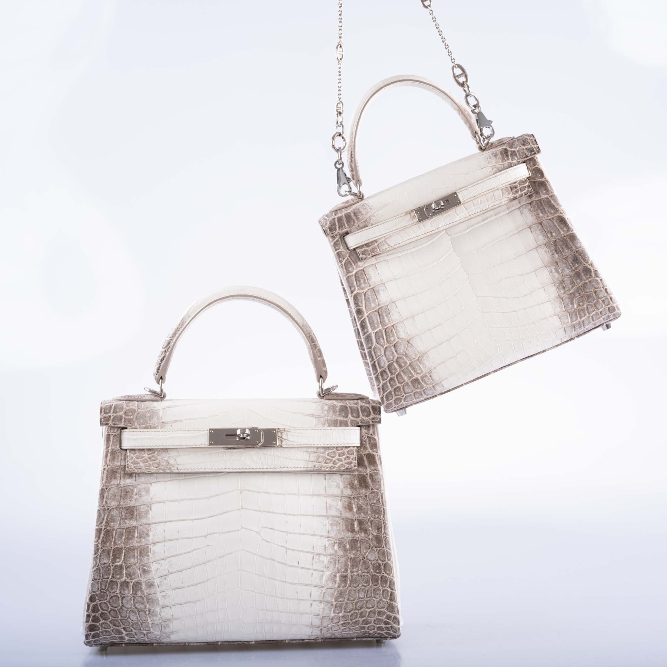 Hermès Kelly 25 Retourne White Himalayan Niloticus Crocodile Palladium Hardware