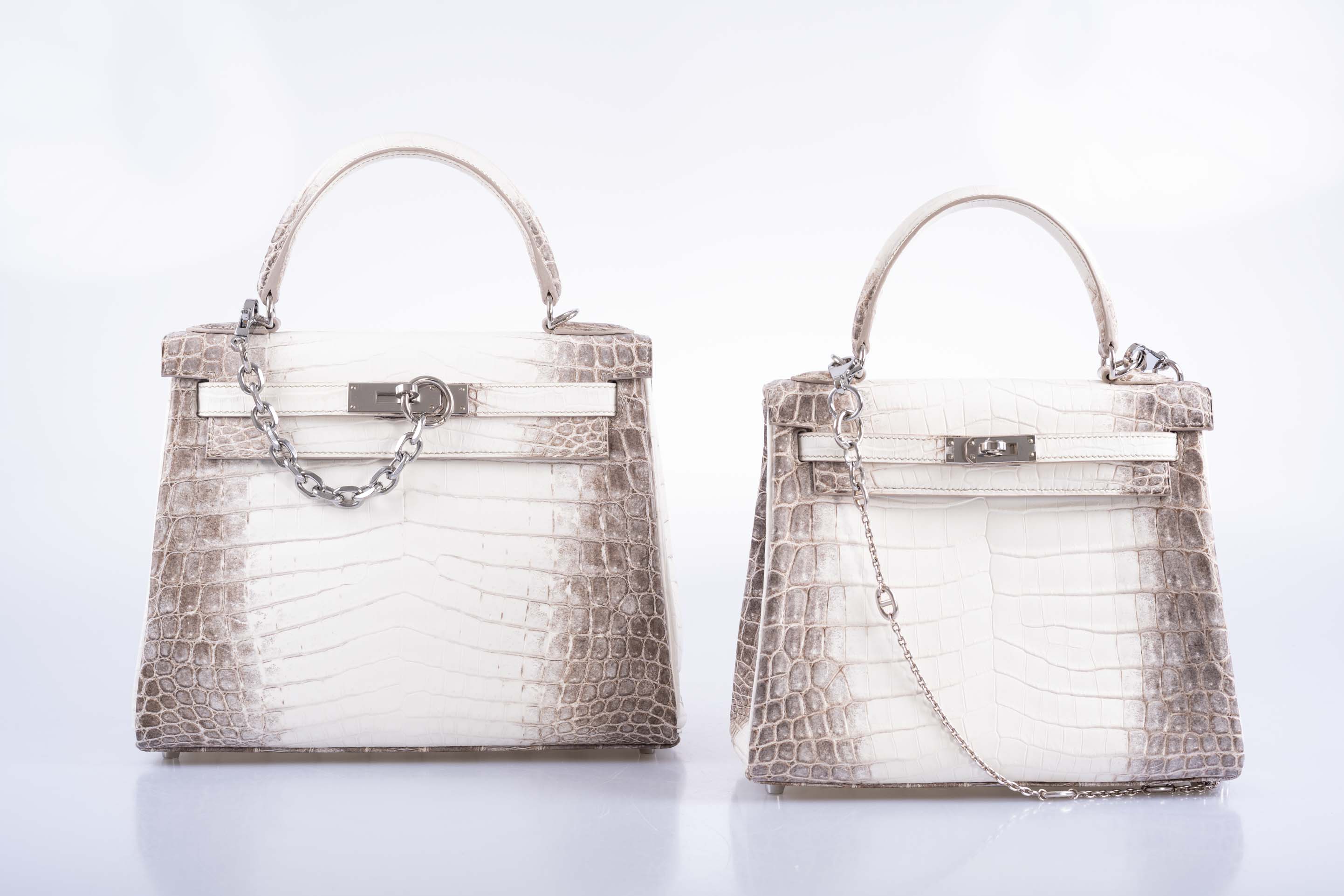 Hermès Kelly 25 Retourne White Himalayan Niloticus Crocodile Palladium Hardware