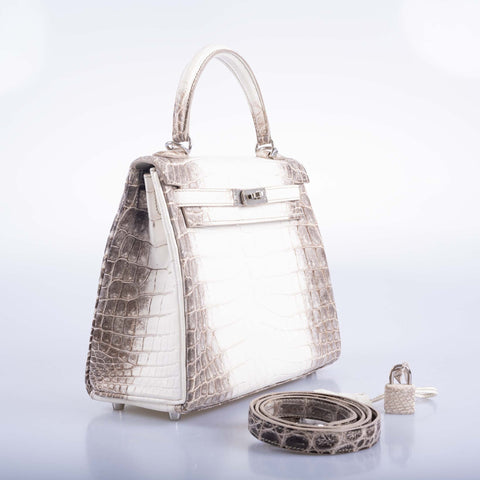 Hermès Kelly 25 Retourne White Himalayan Niloticus Crocodile Palladium Hardware