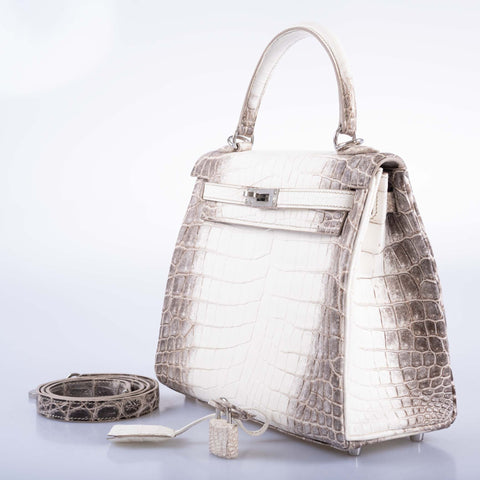 Hermès Kelly 25 Retourne White Himalayan Niloticus Crocodile Palladium Hardware