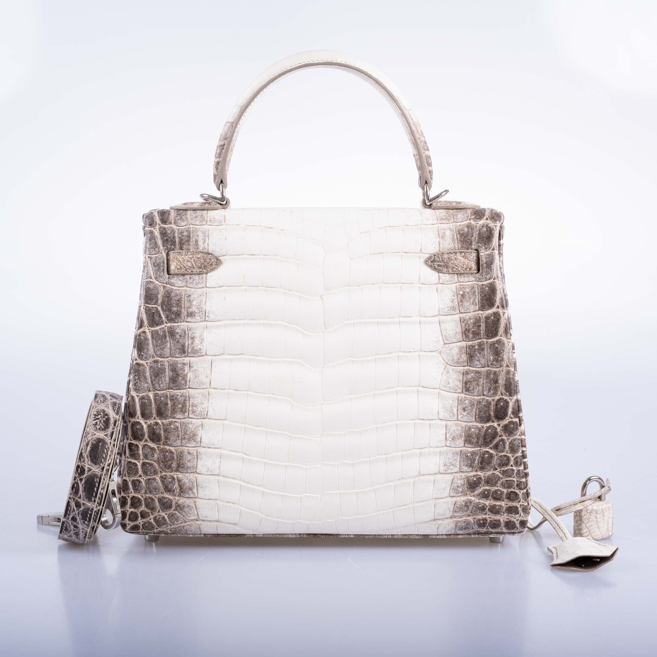 Hermès Kelly 25 Retourne White Himalayan Niloticus Crocodile Palladium Hardware