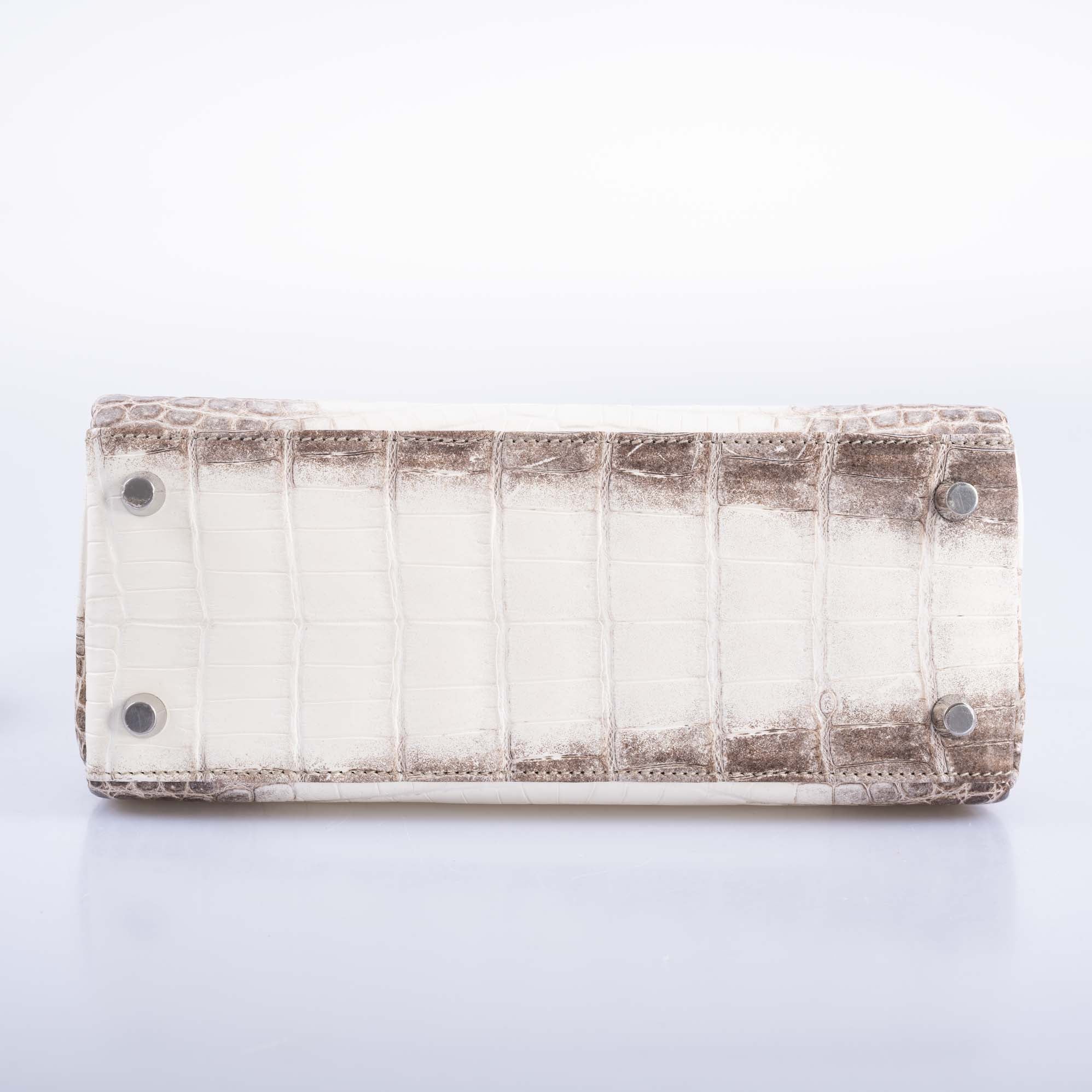 Hermès Kelly 25 Retourne White Himalayan Niloticus Crocodile Palladium Hardware