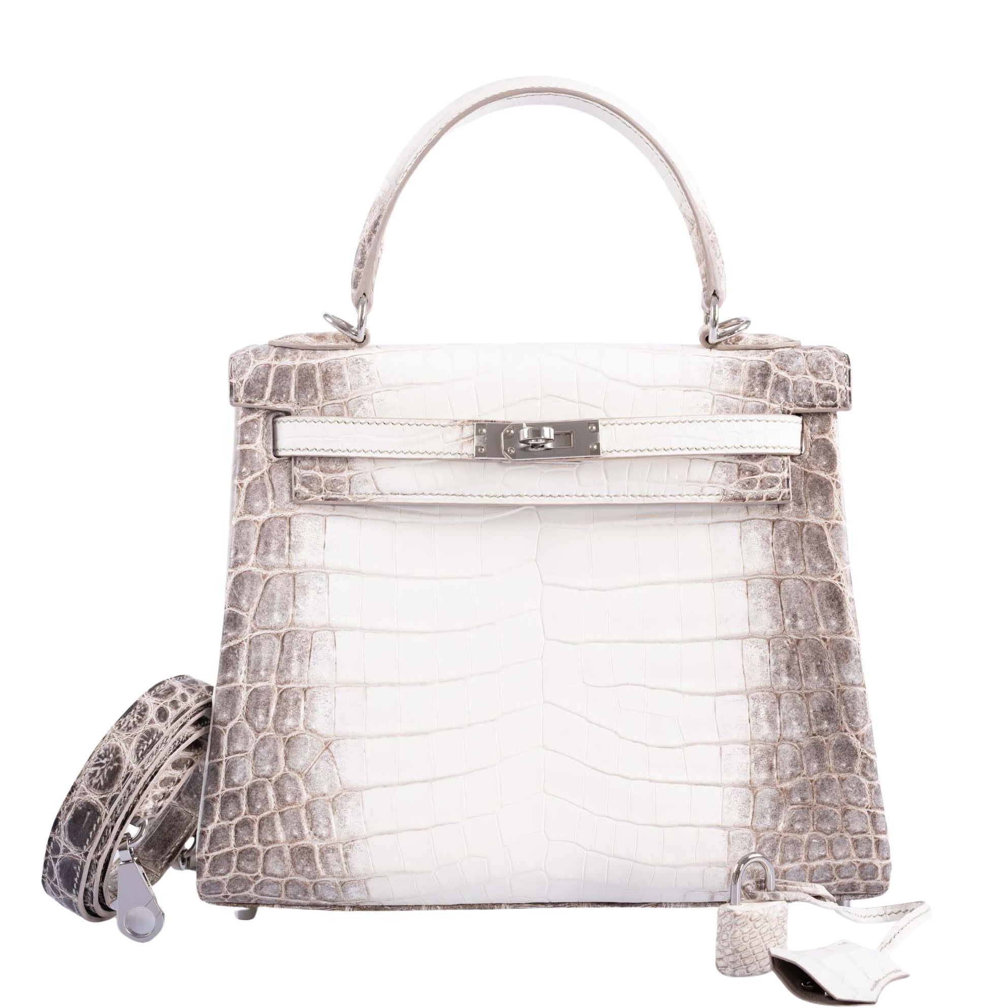 Hermès Kelly 25 Retourne White Himalayan Niloticus Crocodile