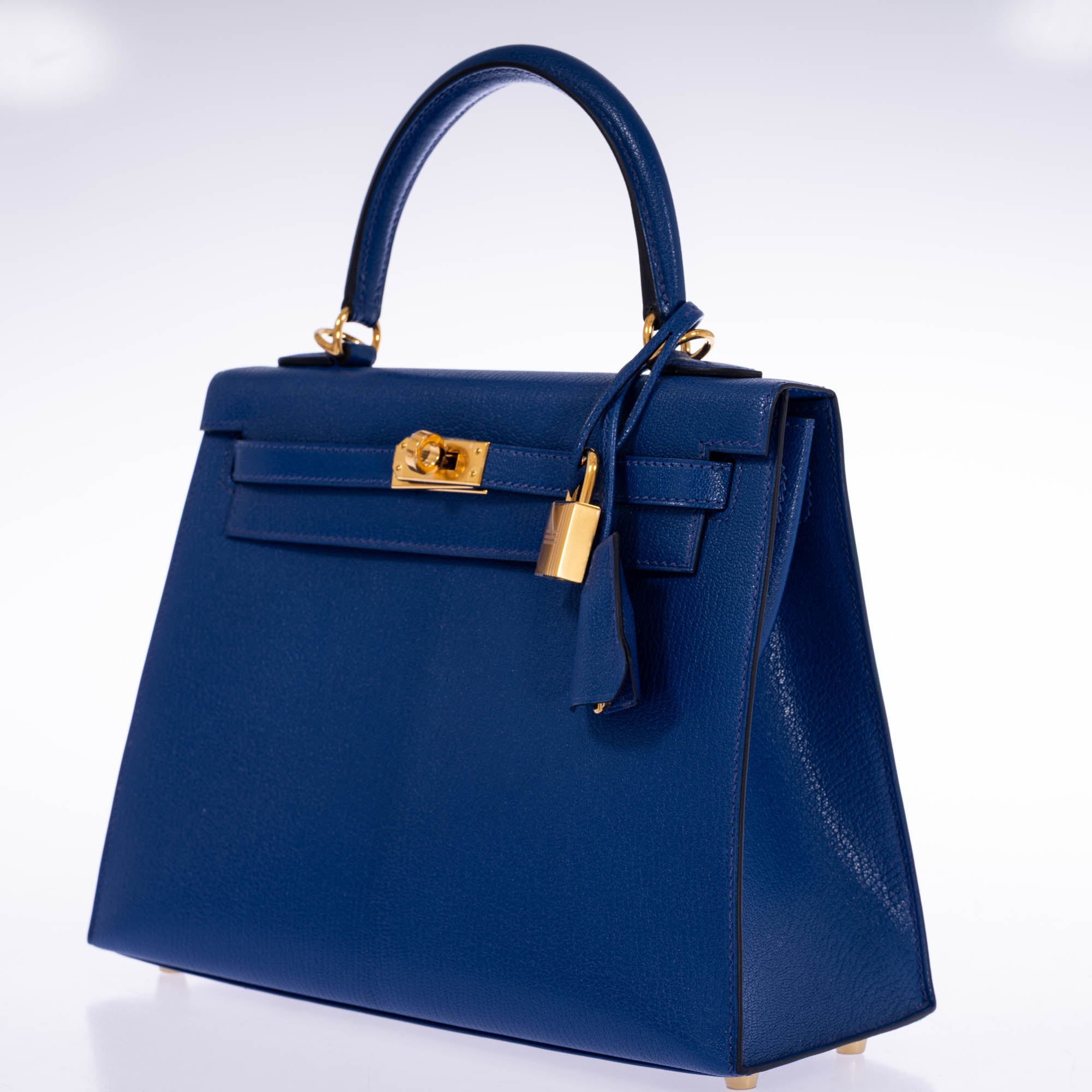 Hermès Kelly 25 Sellier Bleu Saphir Chèvre Mysore Gold Hardware