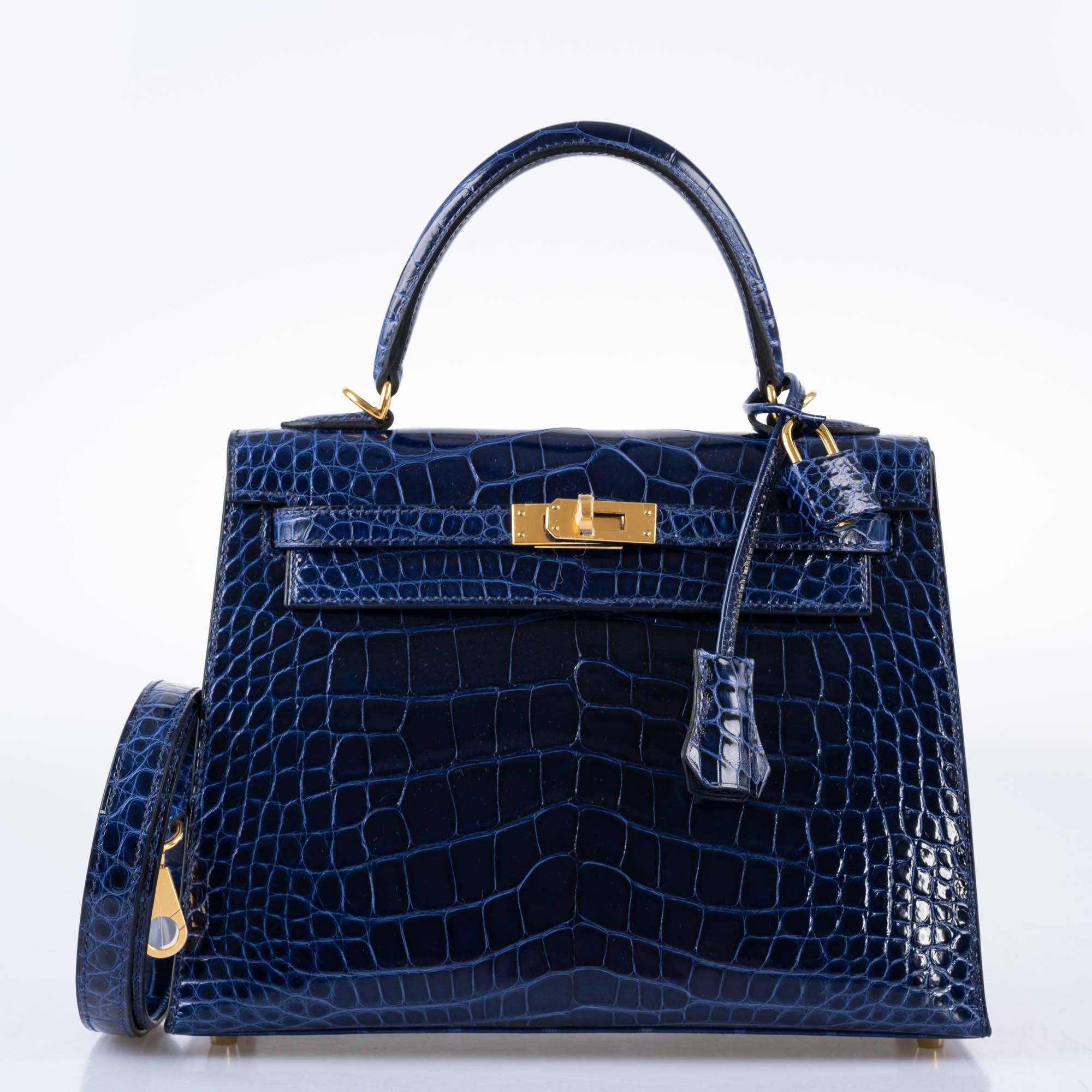 Hermès Kelly 25 Sellier Bleu Saphir Shiny Alligator Gold Hardware