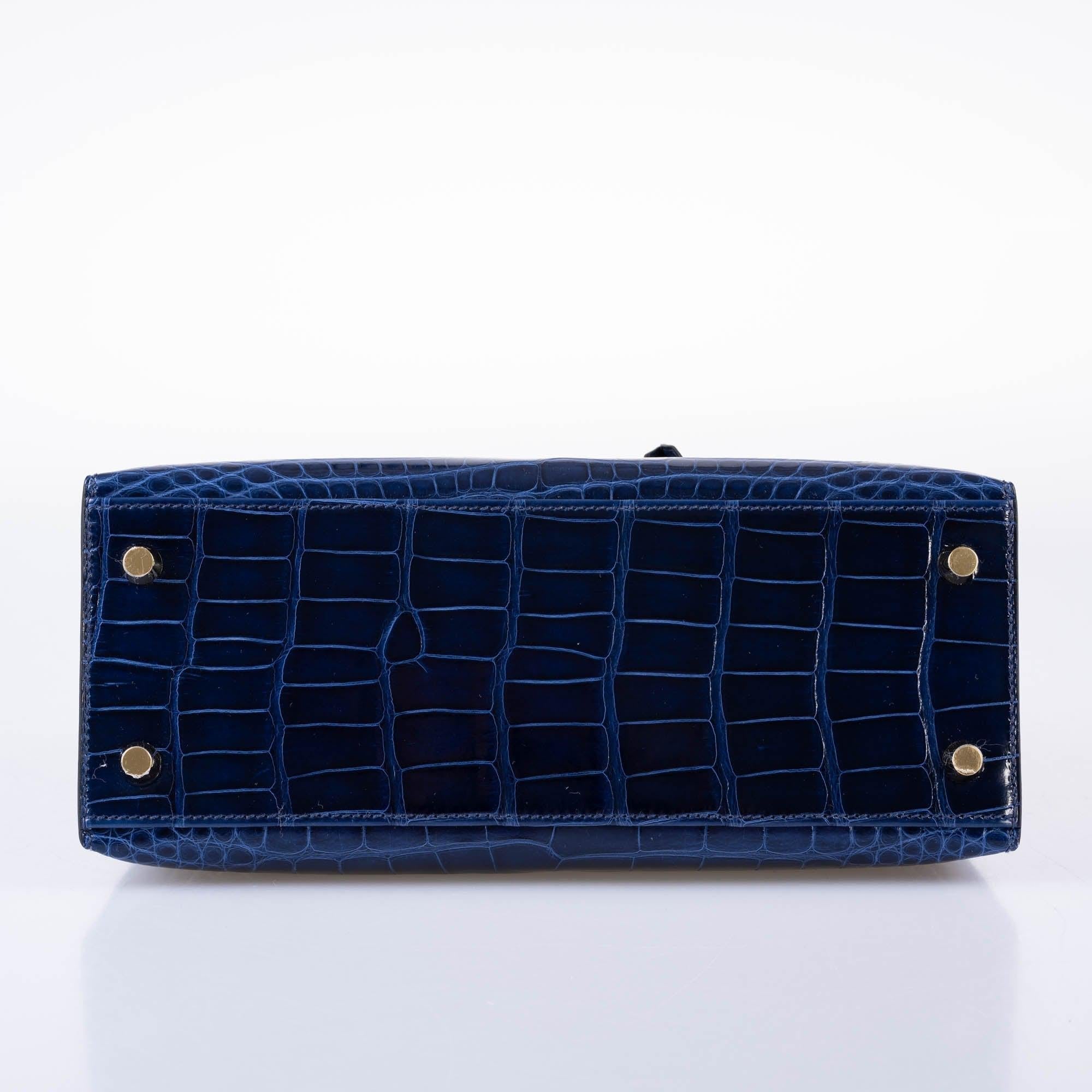 Hermès Kelly 25 Sellier Bleu Saphir Shiny Alligator Gold Hardware