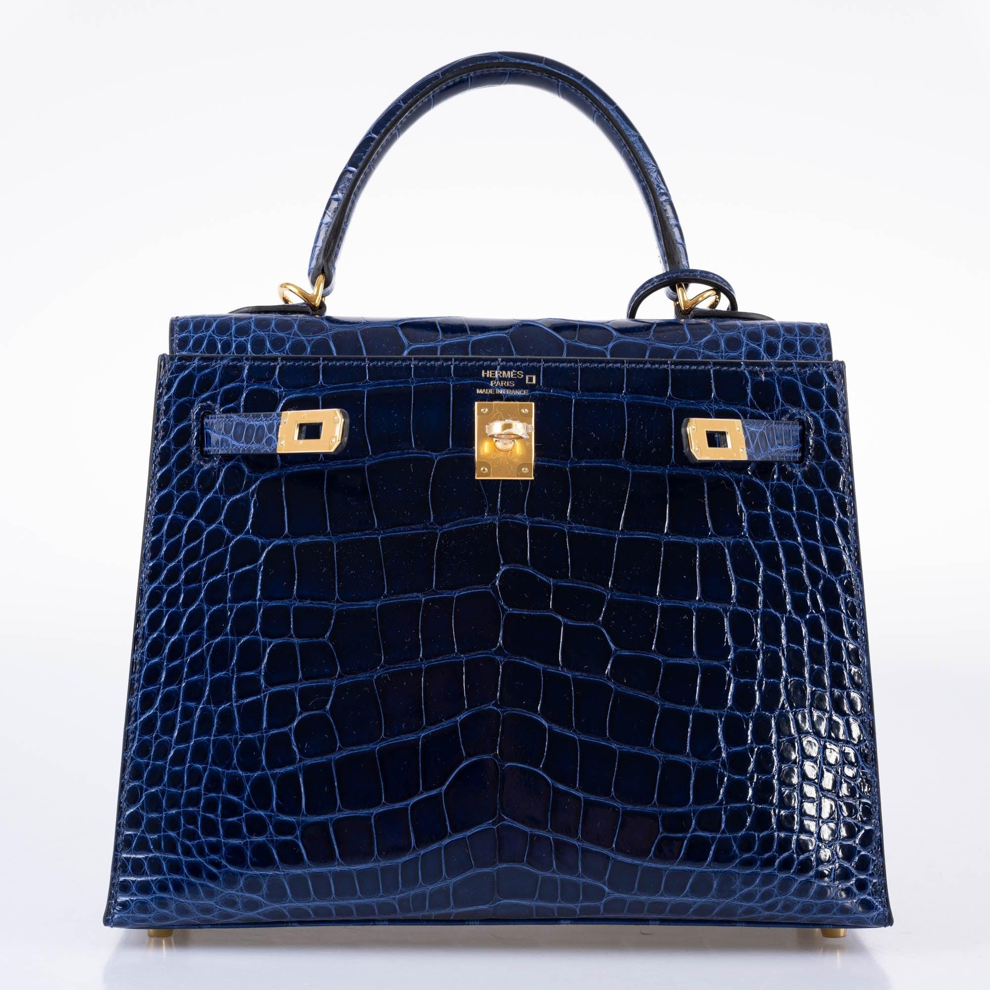 Hermès Kelly 25 Sellier Bleu Saphir Shiny Alligator Gold Hardware
