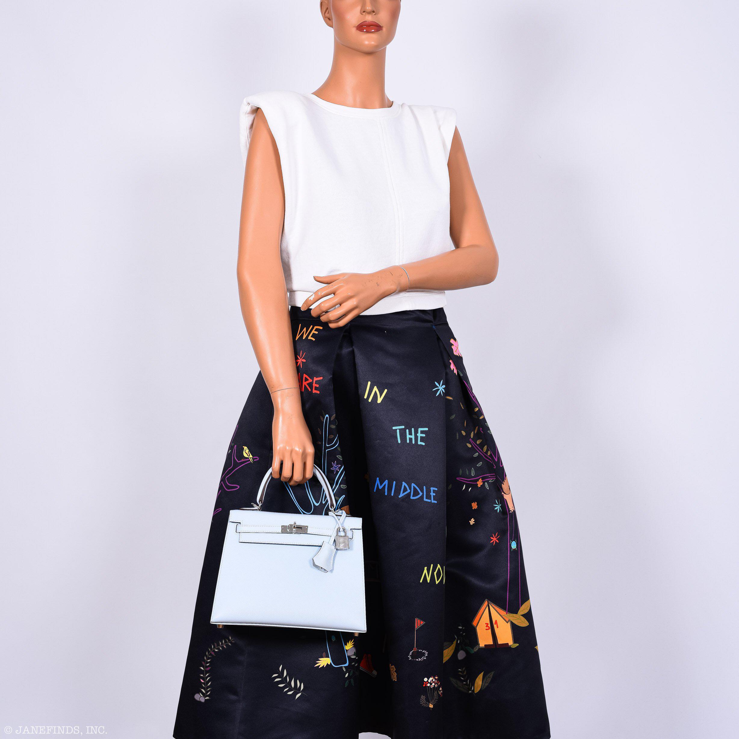 Hermès Kelly 25 Sellier Blue Brume Epsom Palladium Hardware