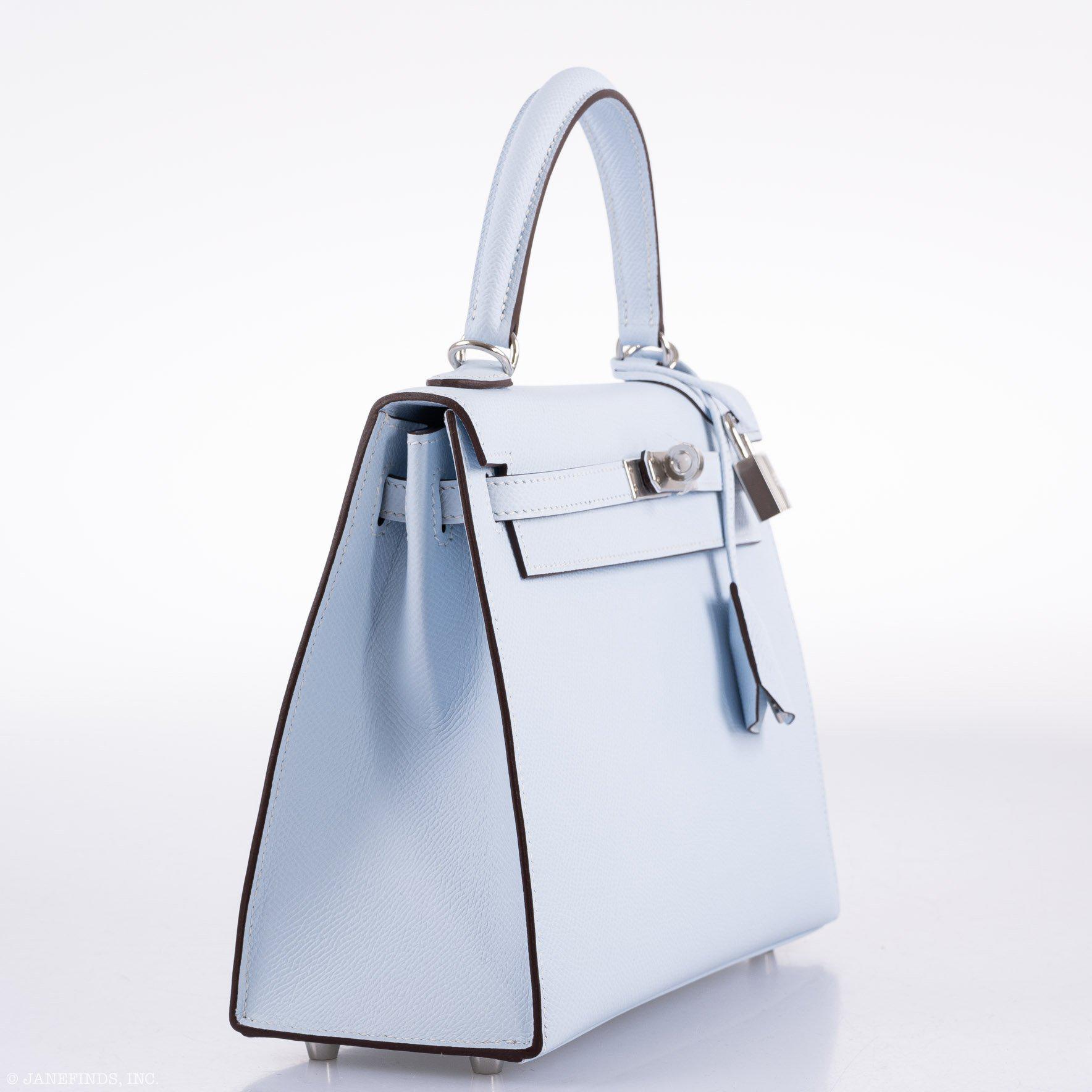 Hermès Kelly 25 Sellier Blue Brume Epsom Palladium Hardware