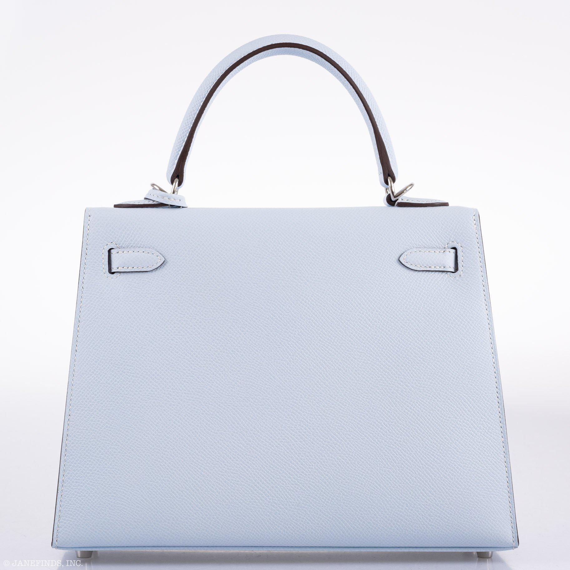 Hermès Kelly 25 Sellier Blue Brume Epsom Palladium Hardware
