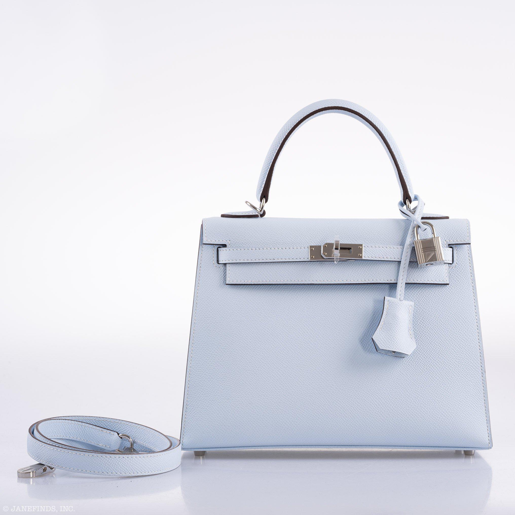 Hermès Kelly 25 Sellier Blue Brume Epsom Palladium Hardware