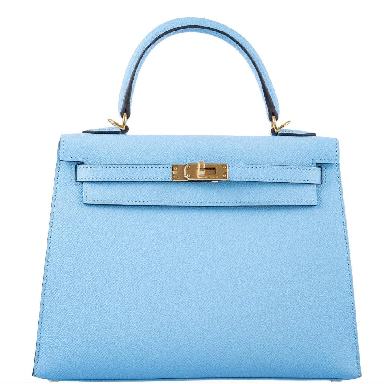 Hermès Kelly 25 Sellier Blue Celeste Epsom Gold Hardware