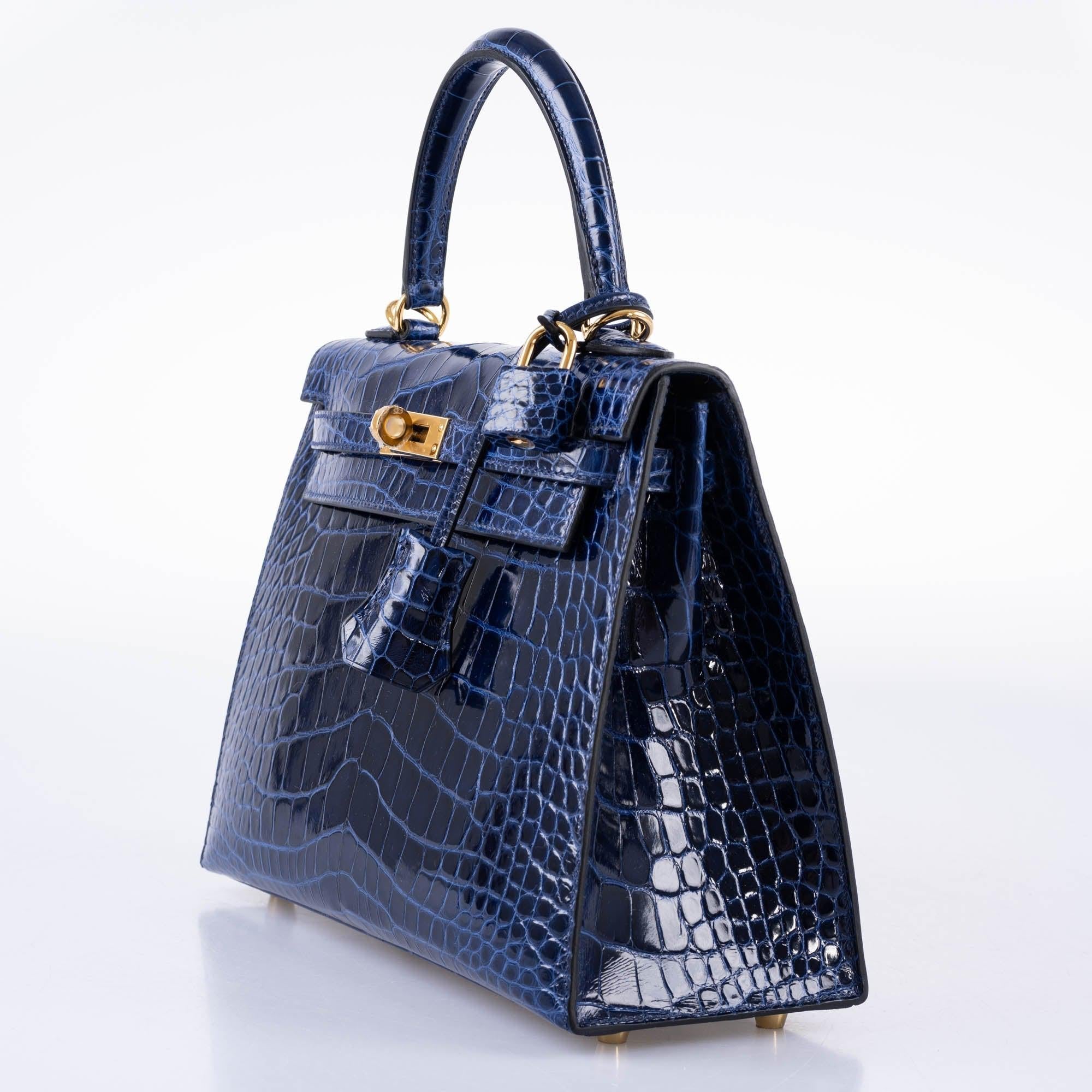 Hermès Kelly 25 Sellier Blue Sapphire Alligator Gold Hardware