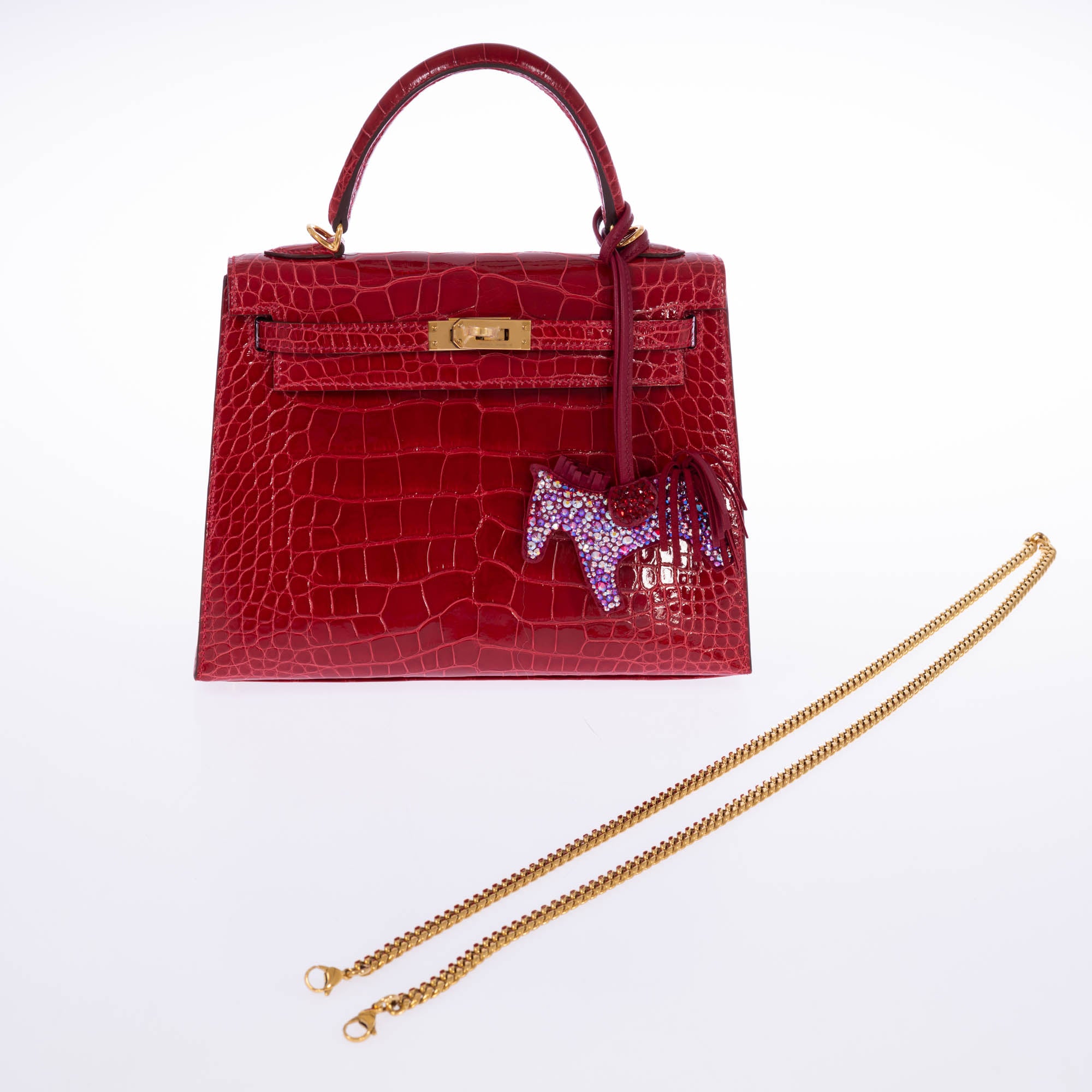 Hermès Kelly 25 Sellier Braise Shiny Alligator Gold Hardware