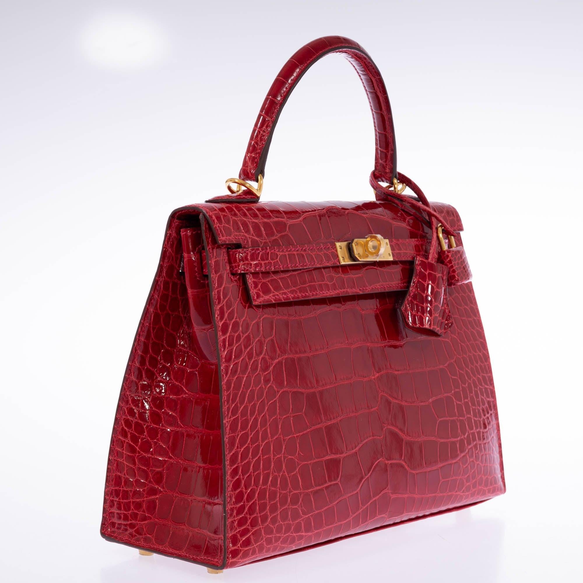 Hermès Kelly 25 Sellier Braise Shiny Alligator Gold Hardware