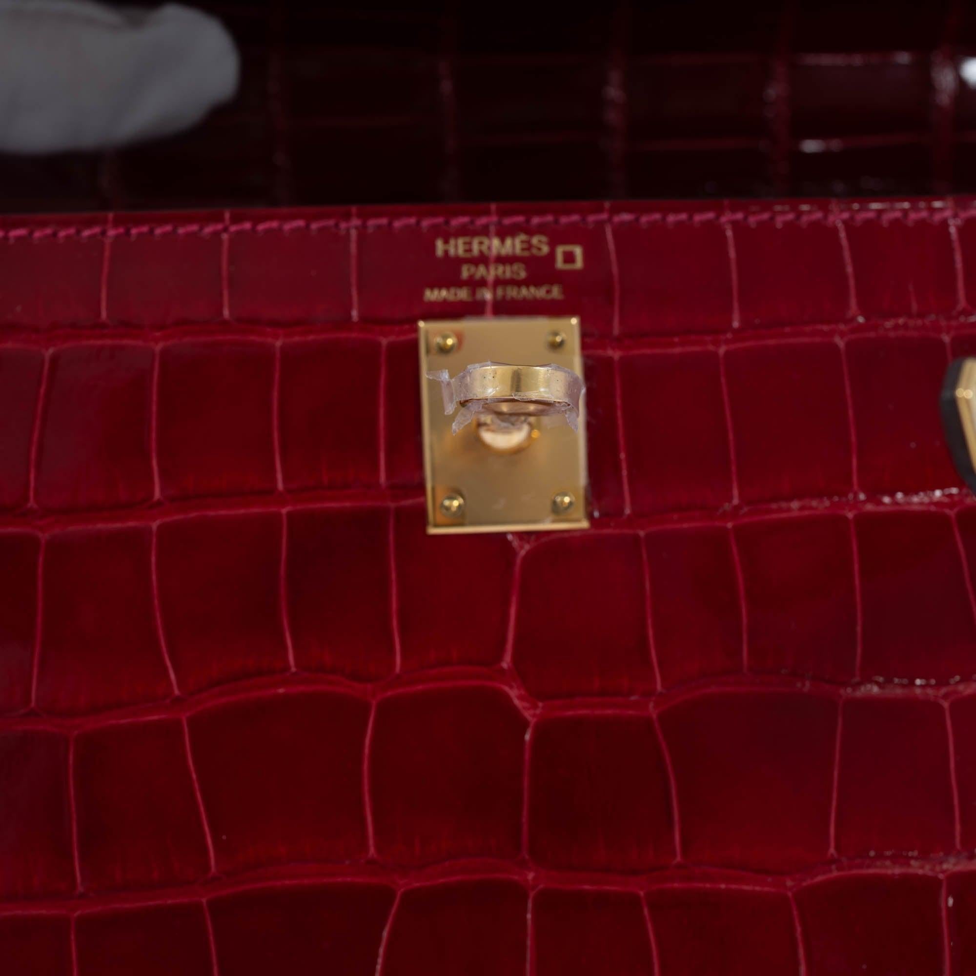 Hermès Kelly 25 Sellier Braise Shiny Alligator Gold Hardware