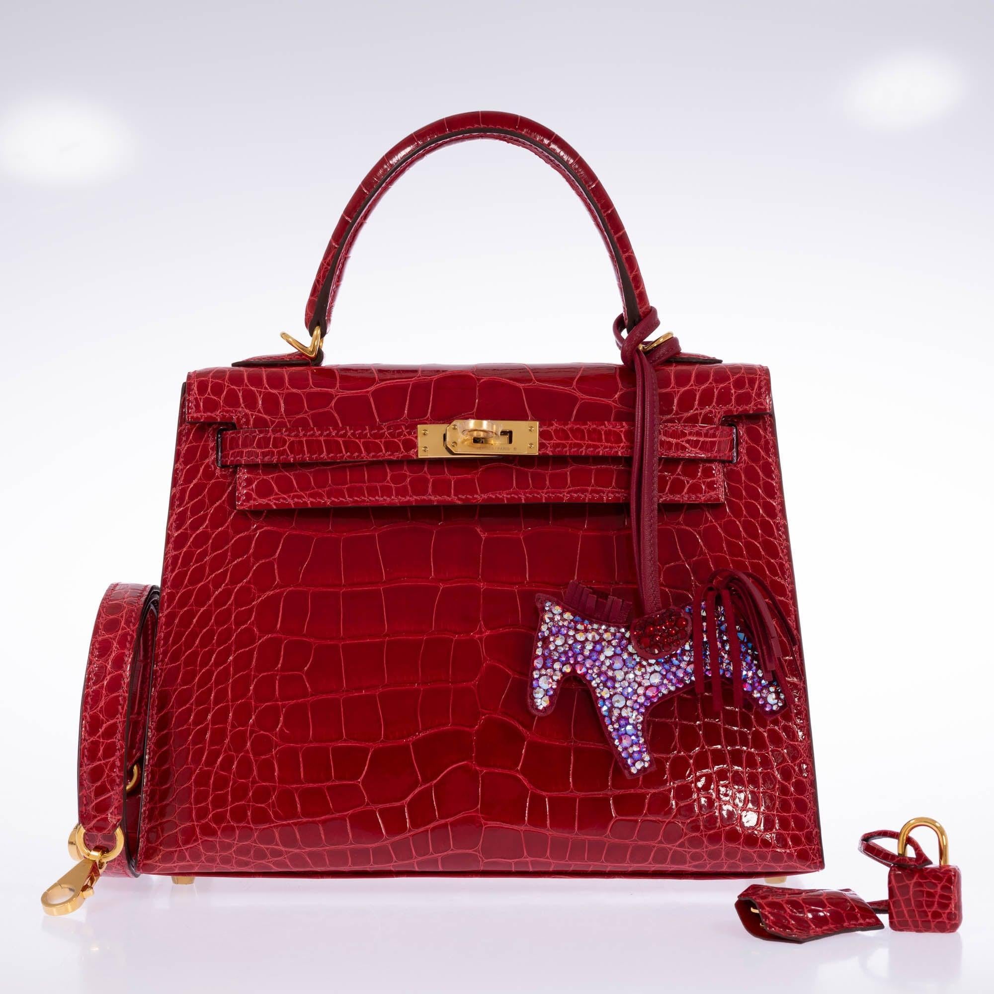 Hermès Kelly 25 Sellier Braise Shiny Alligator Gold Hardware