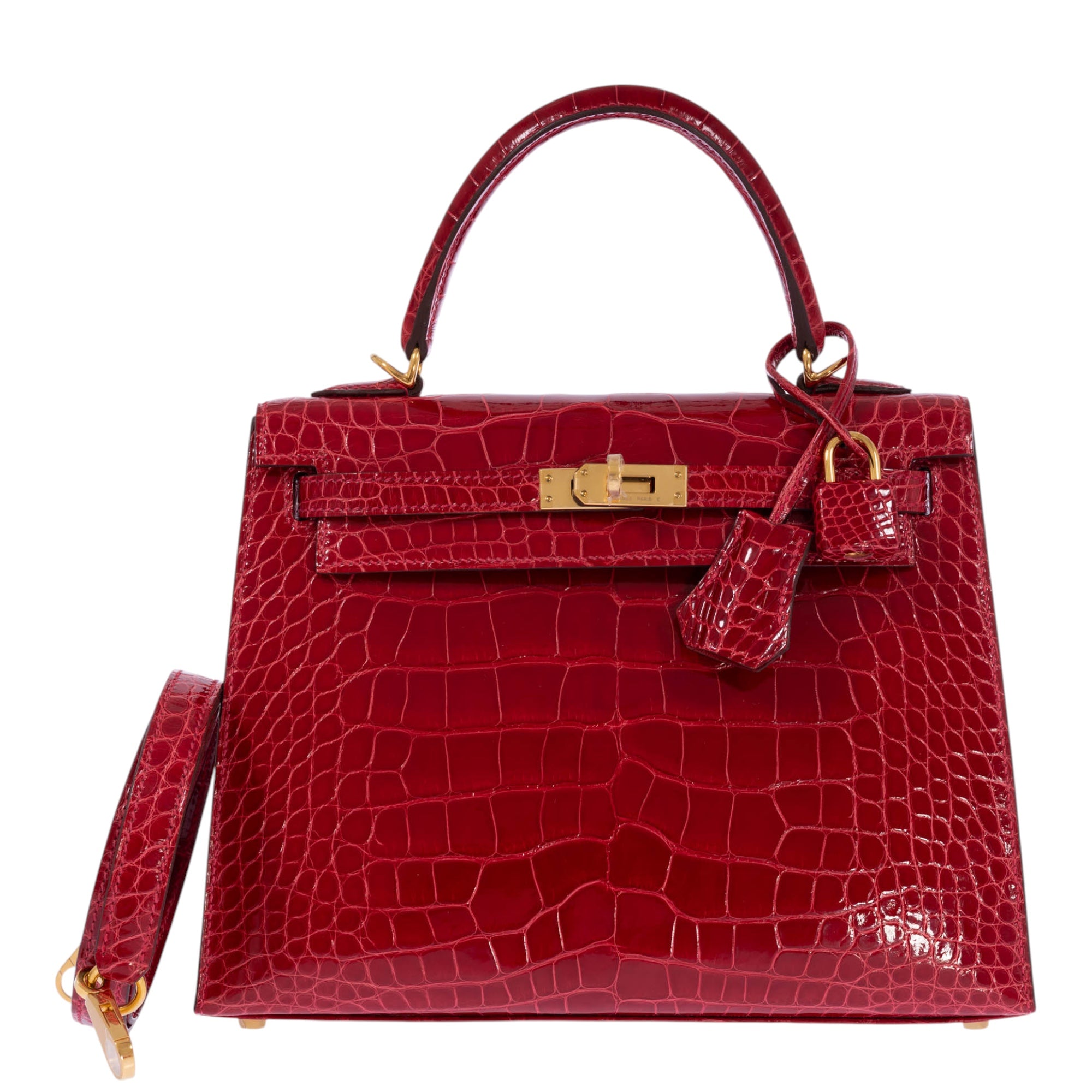 Hermès Kelly 25 Sellier Braise Shiny Alligator Gold Hardware