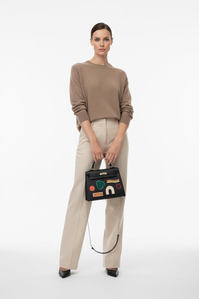 Hermès Kelly 25 Sellier Broderie Colla Noir Swift & Niloticus Crocodile Palladium Hardware