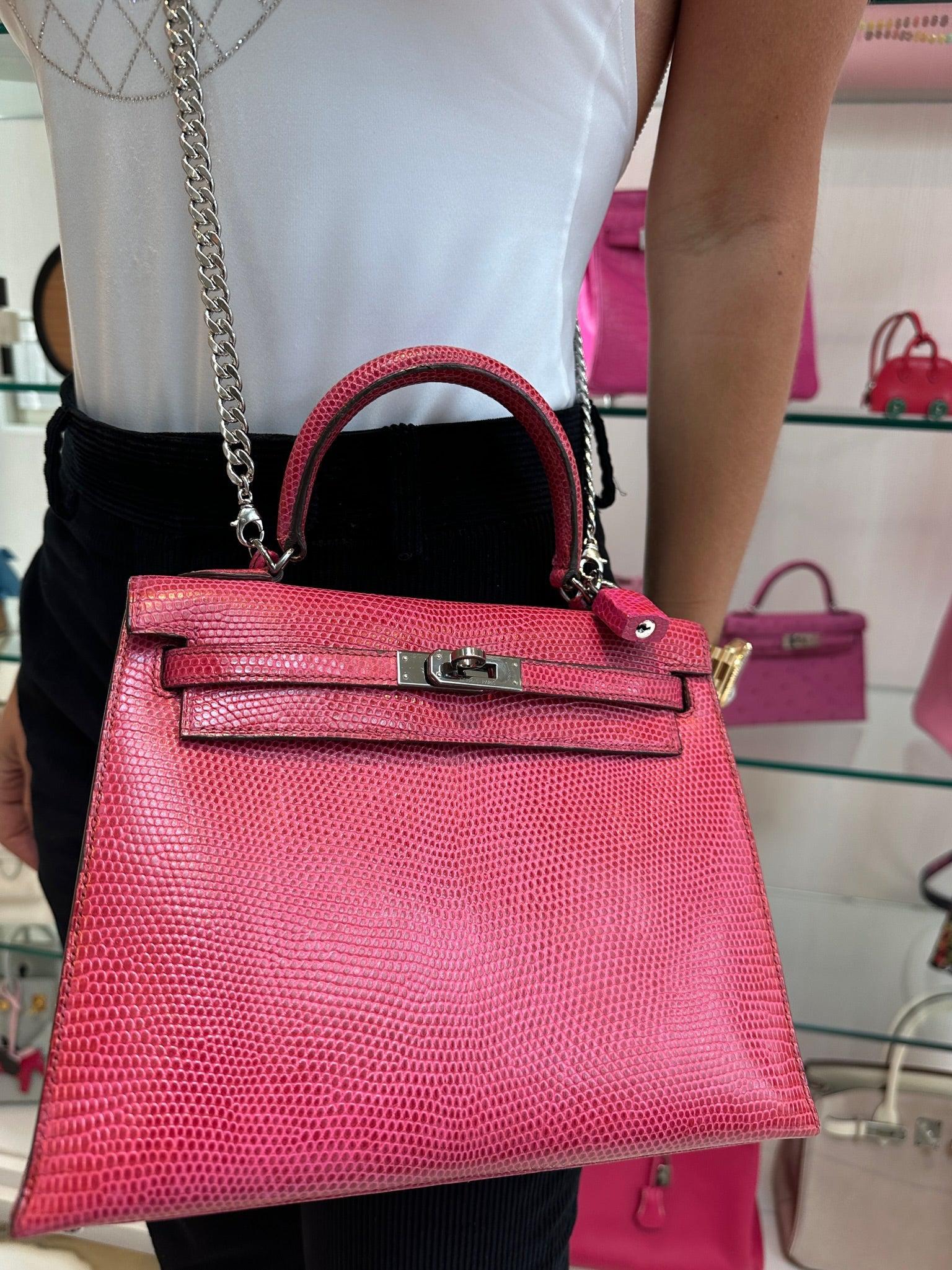 Hermès Kelly 25 Sellier Fuchsia Lizard Palladium Hardware