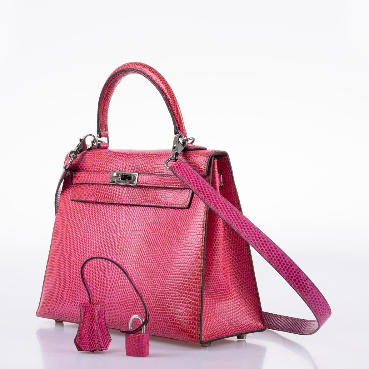 Hermès Kelly 25 Sellier Fuchsia Lizard Palladium Hardware
