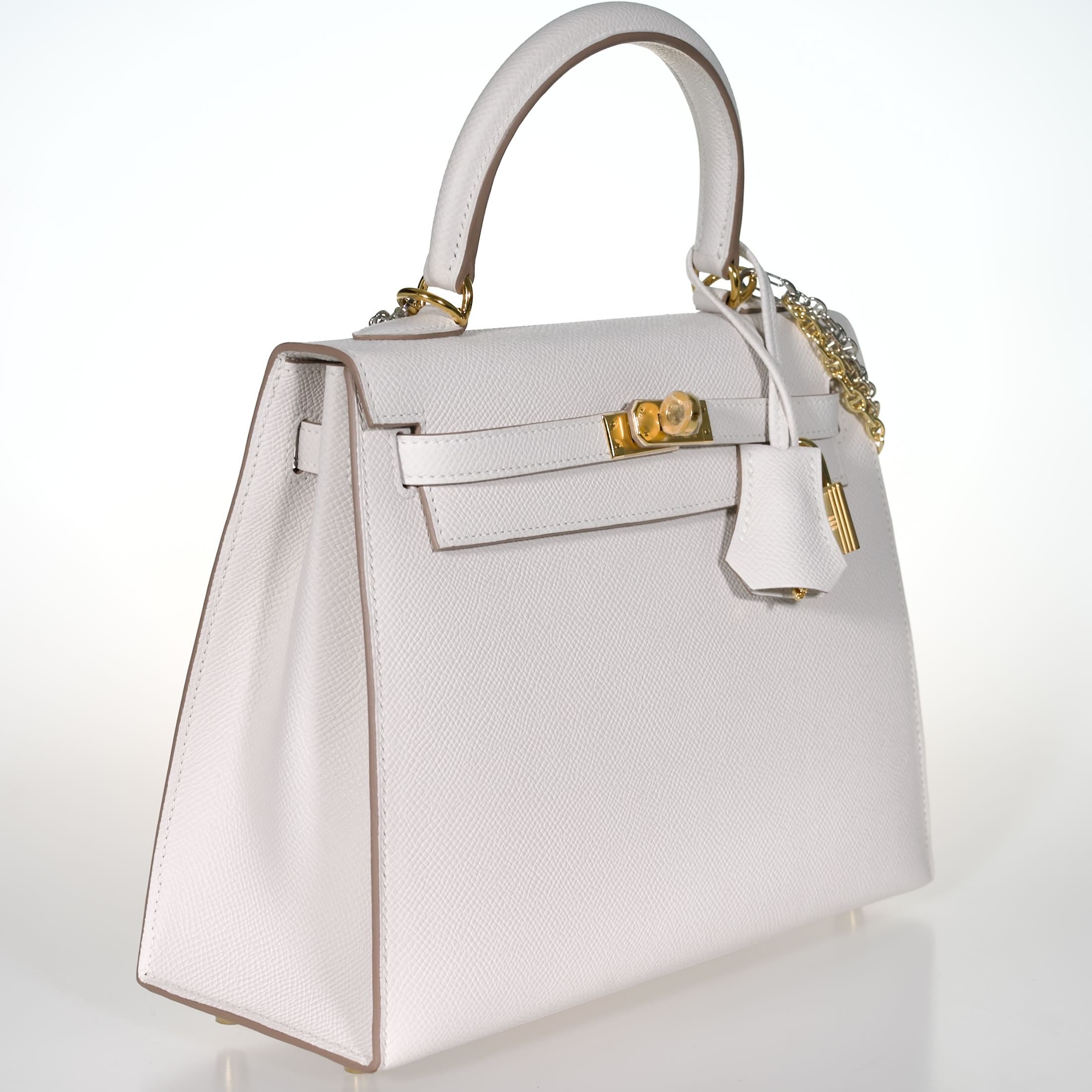 Hermès Kelly 25 Sellier Gris Pâle Epsom Gold Hardware