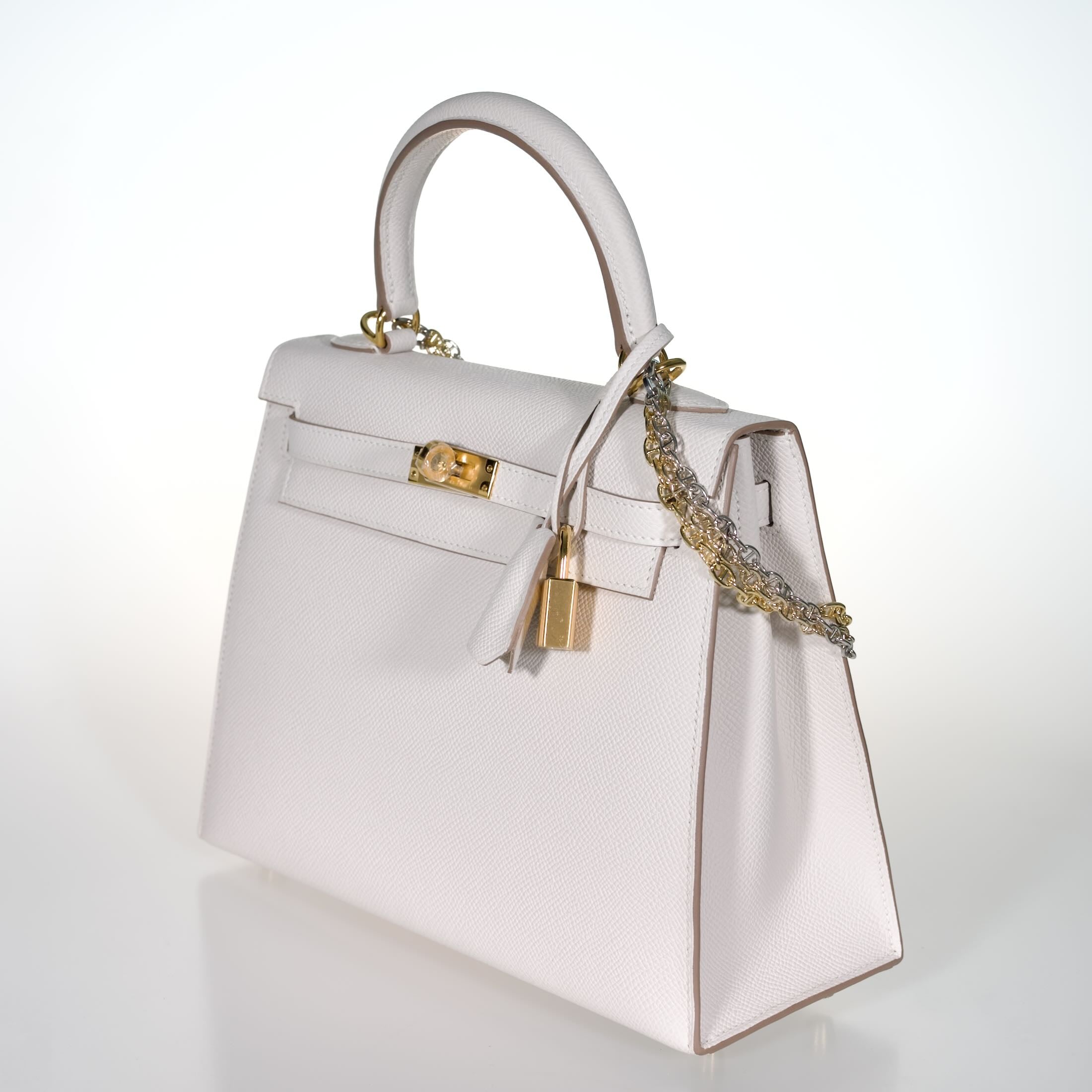 Hermès Kelly 25 Sellier Gris Pâle Epsom Gold Hardware