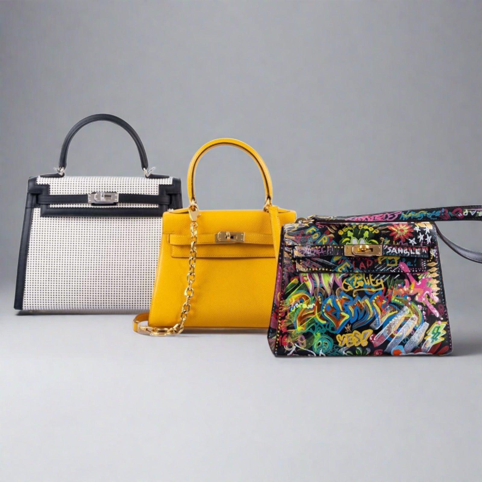 Hermès Kelly 25 Sellier Quadrille Black and White Viking Toile and Swift Palladium Hardware