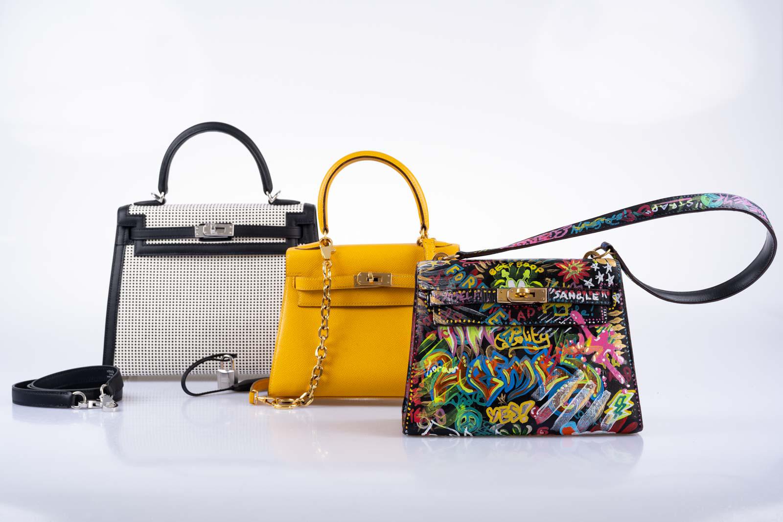 Hermès Kelly 25 Sellier Quadrille Black and White Viking Toile and Swift Palladium Hardware
