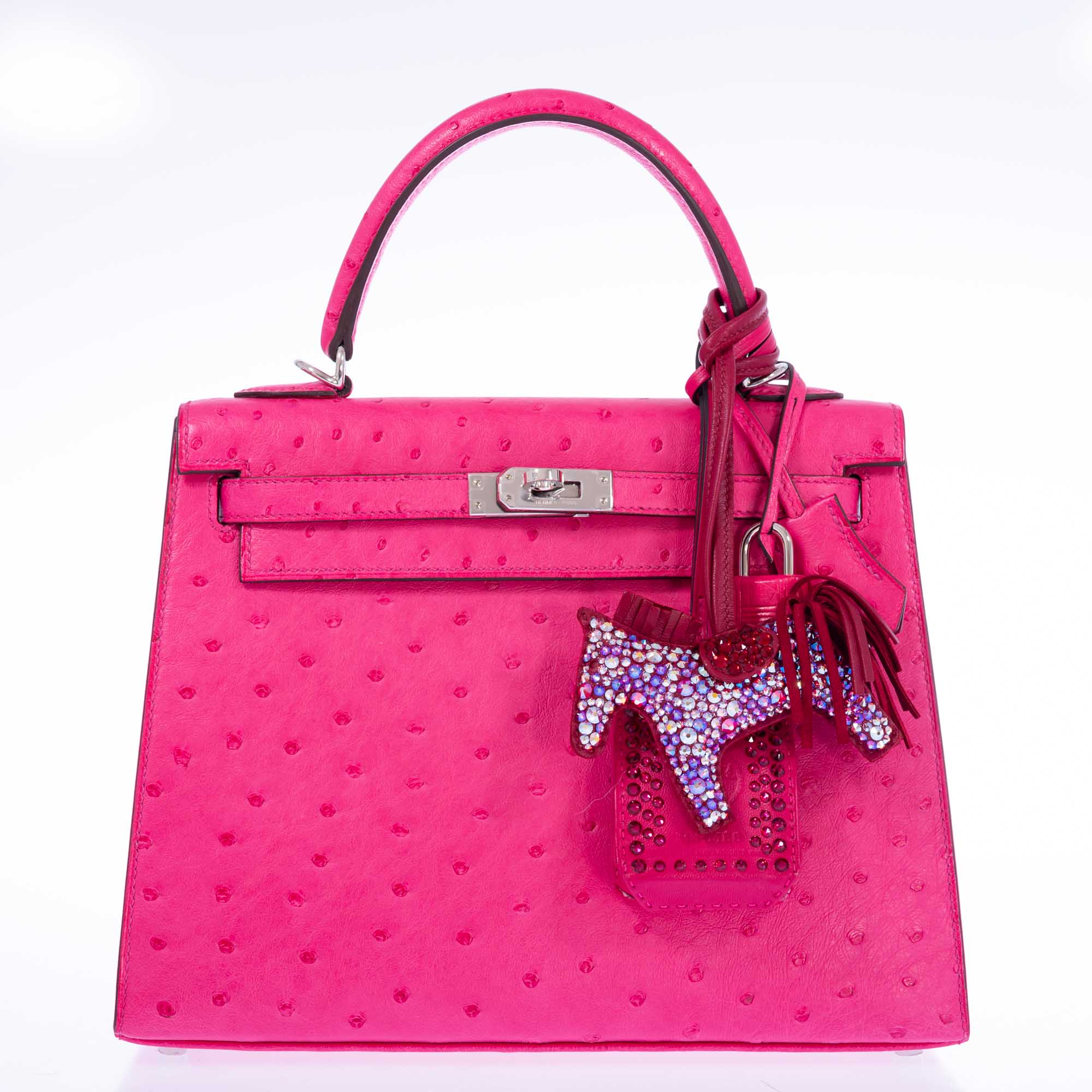 Hermès Kelly 25 Sellier Rose Tyrien Ostrich Palladium Hardware