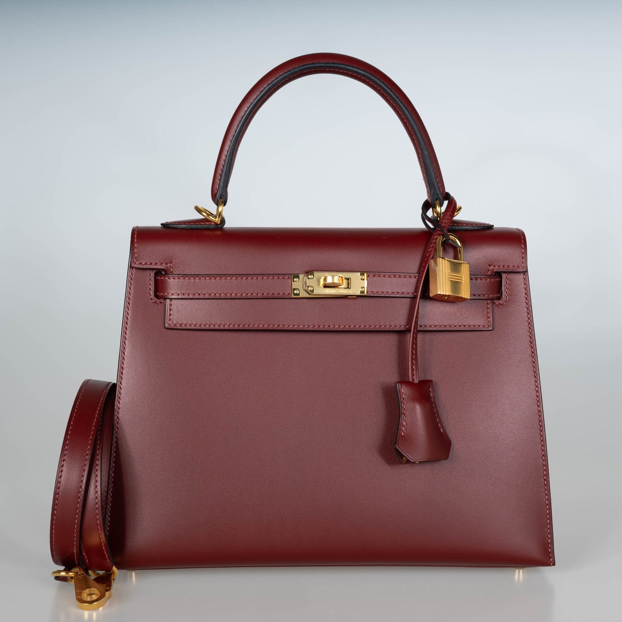 Hermès Kelly 25 Sellier Rouge H Sombrero leather Gold Hardware