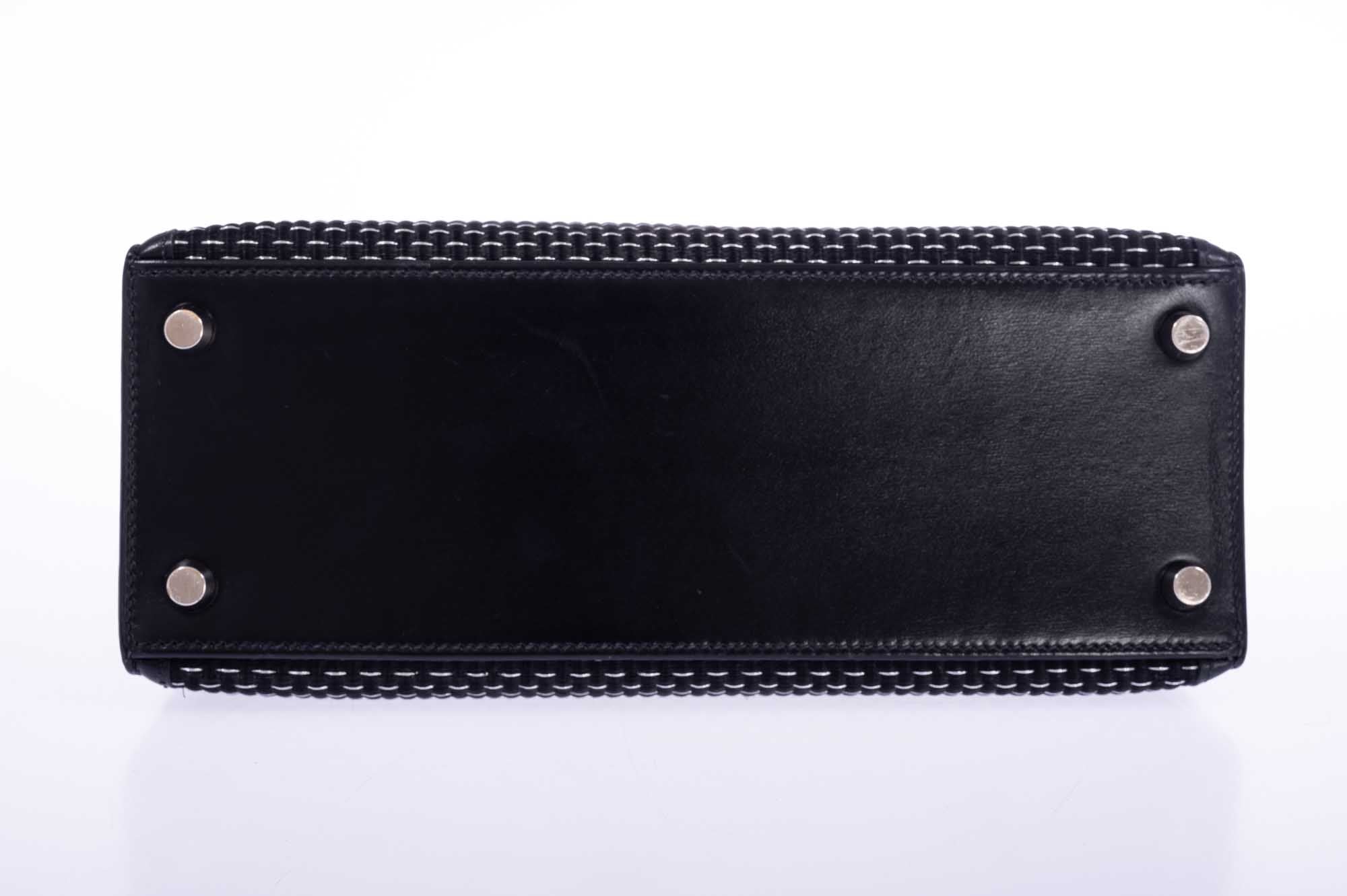Hermès Kelly 25 Sellier Silver and Noir Crinoline Box Leather Palladium Hardware