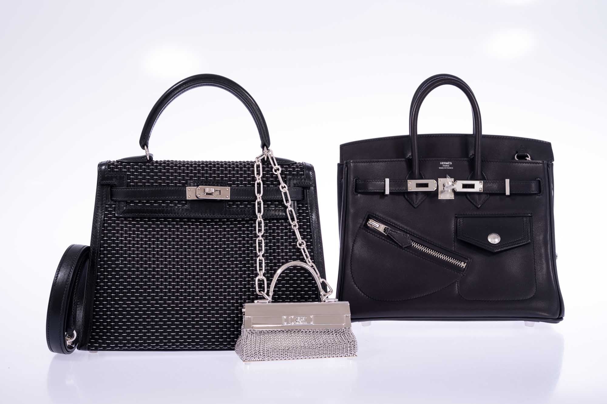 Hermès Kelly 25 Sellier Silver and Noir Crinoline Box Leather Palladium Hardware