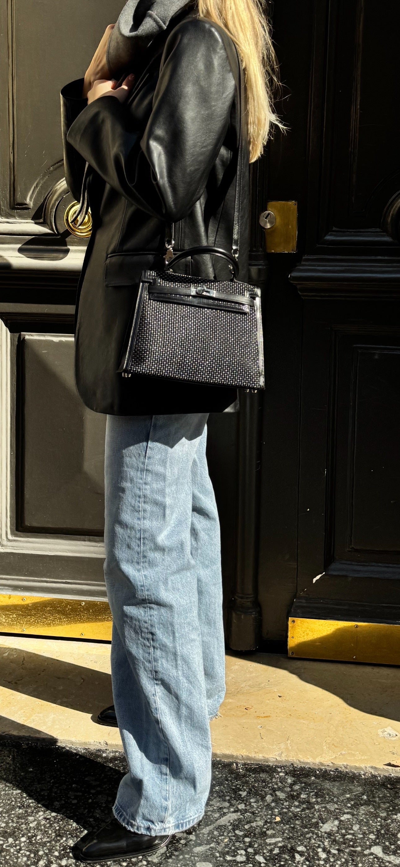 Hermès Kelly 25 Sellier Silver and Noir Crinoline Box Leather Palladium Hardware