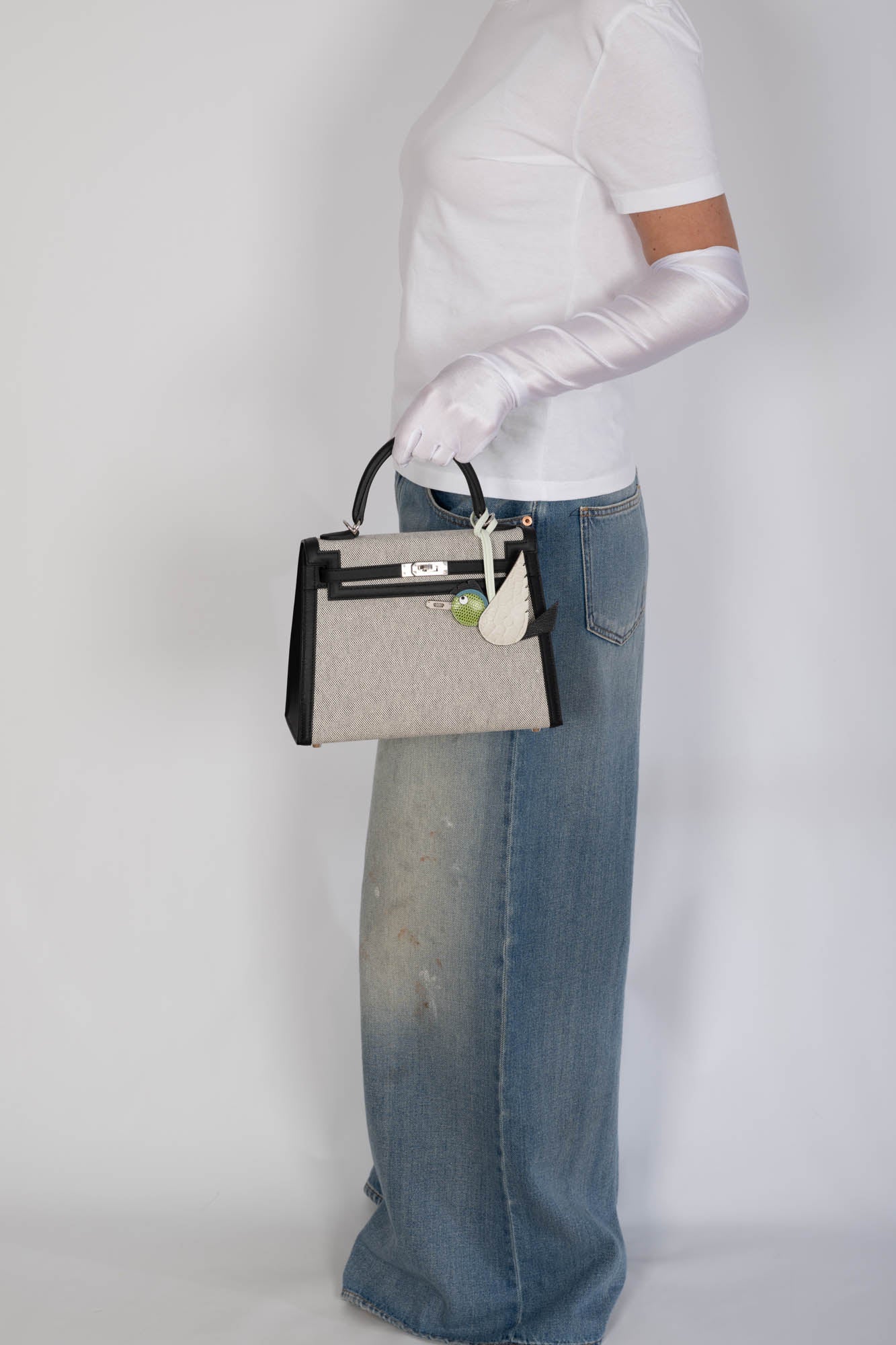 Hermès Kelly 25 Sellier Toile H Noir Swift Palladium Hardware