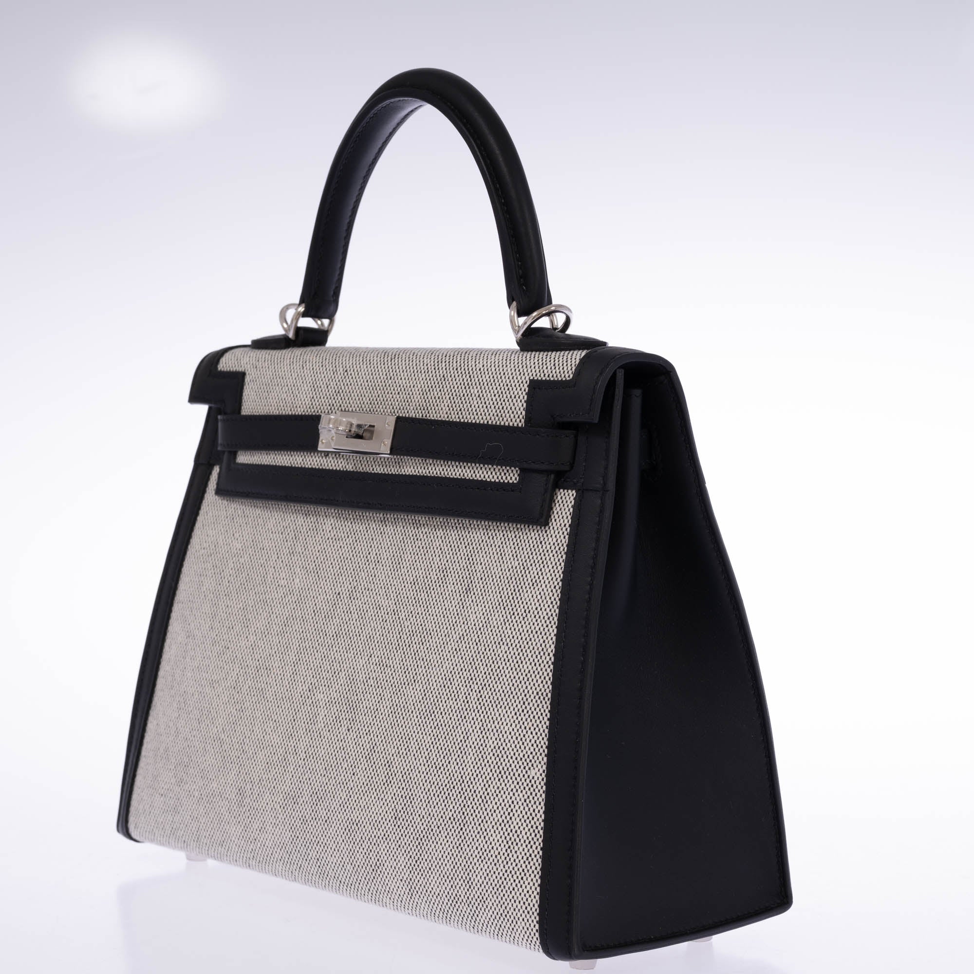 Hermès Kelly 25 Sellier Toile H Noir Swift Palladium Hardware